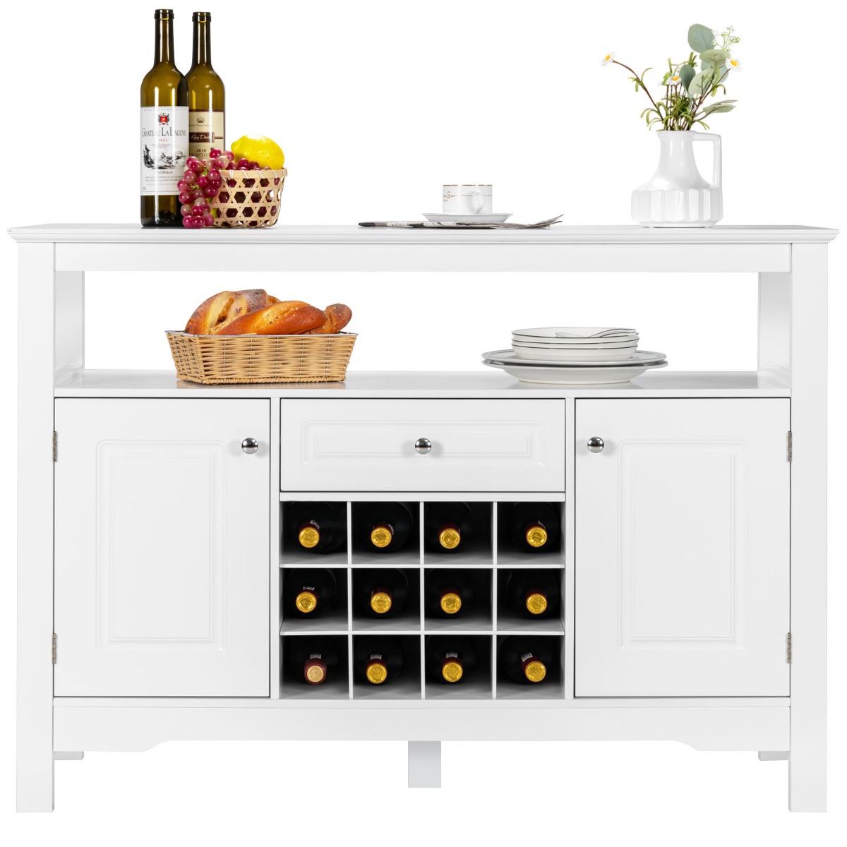 Moodne söögitoa Rootsi laud ristikujulise veiniriiuliga, 2 avatud riiuliga