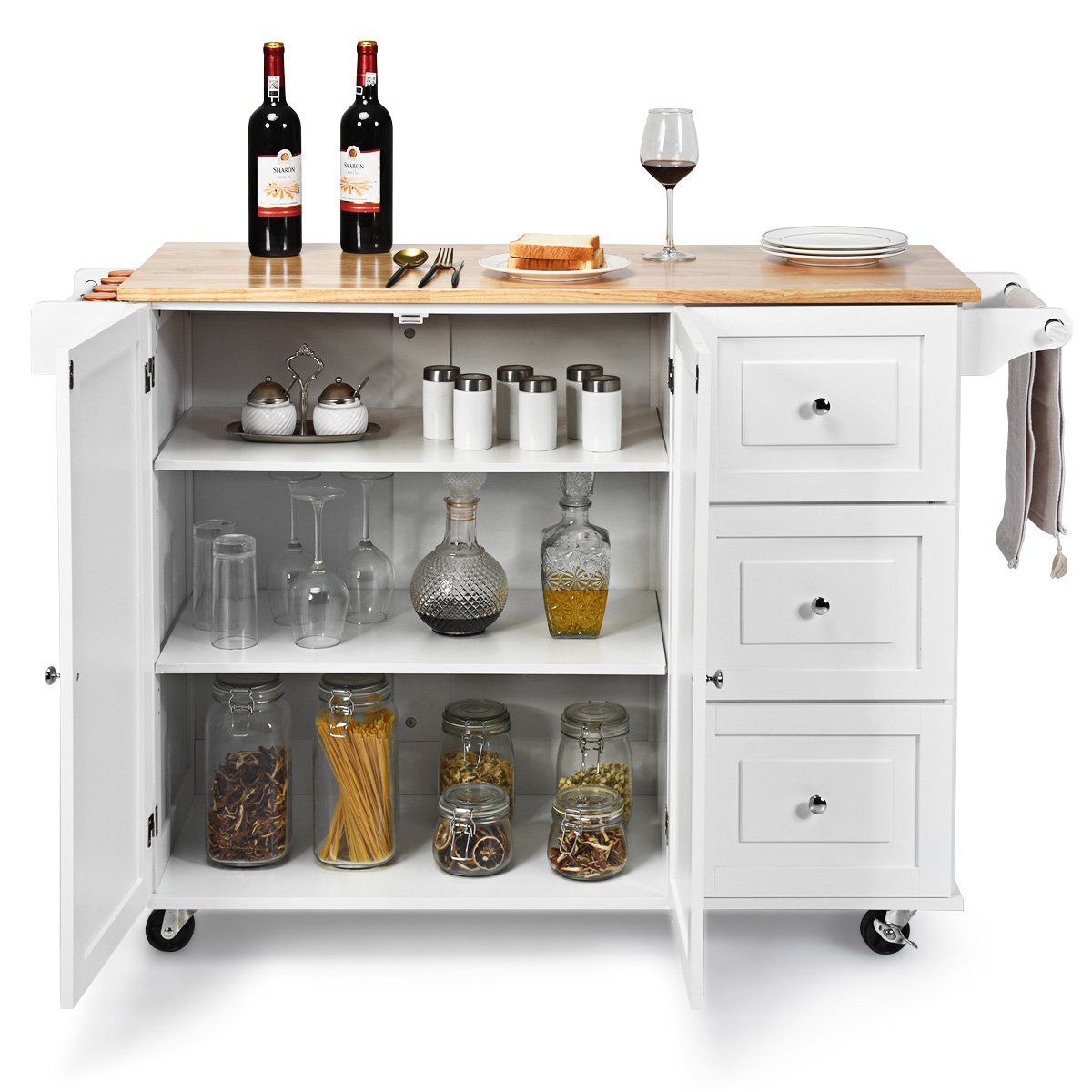 Rullitav köögikäru töötasapinnaga köögisaar koos käterätikuivatiga