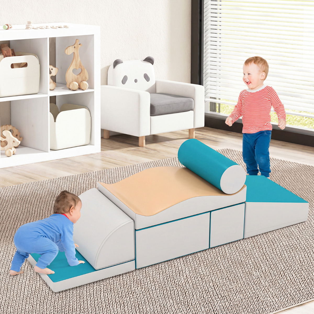 Väikelapse ronimismänguasjade komplekt, 7 kerget vahtplokki EPE-vahust ja eemaldatavast kunstnahast, rohelised mänguklotsid