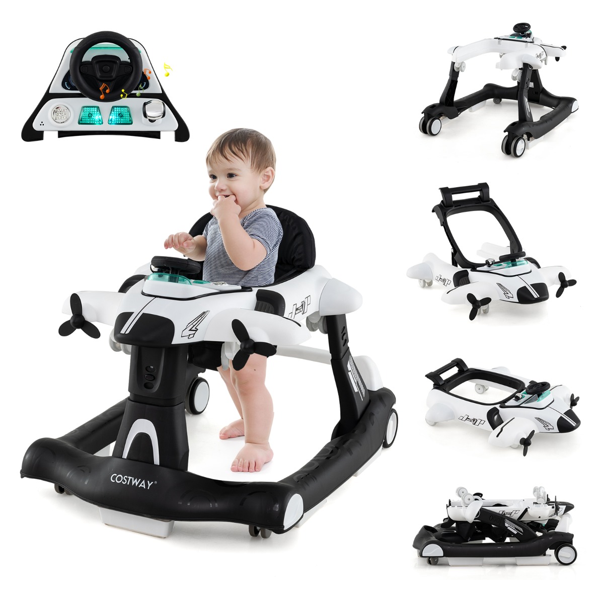 6-ühes käimistugi reguleeritava kõrguse ja kiirusega kokkupandav käimistool valge