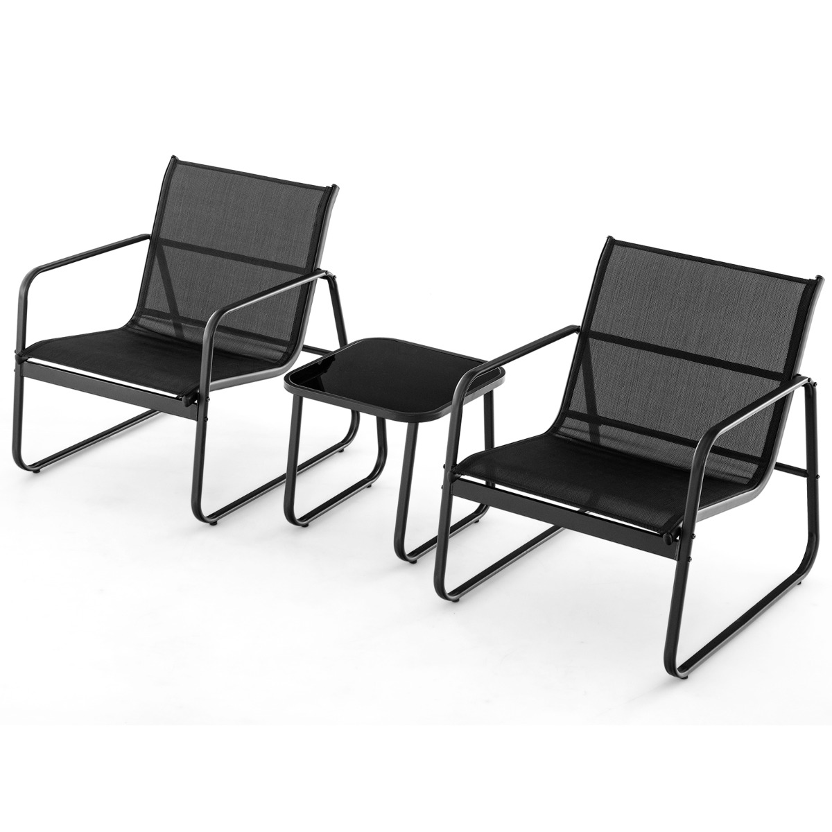 3-osaline aiamööbli komplekt anti-uv tekstiiliga-must