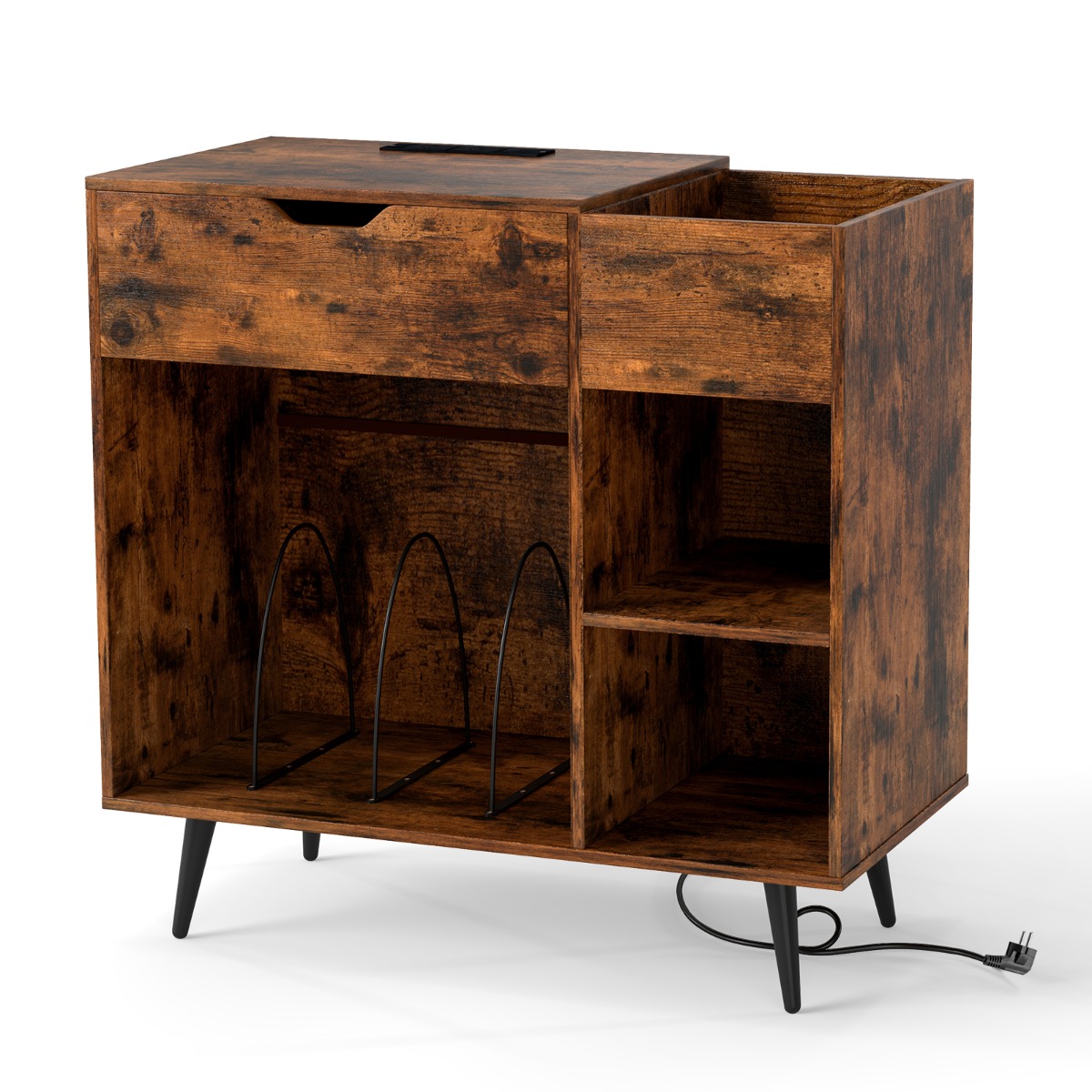 Vinüülplaadimängija alus koos pistikupesa usb ja tüüp c-ga 795 x 40 x 79 cm rustikaalne pruun