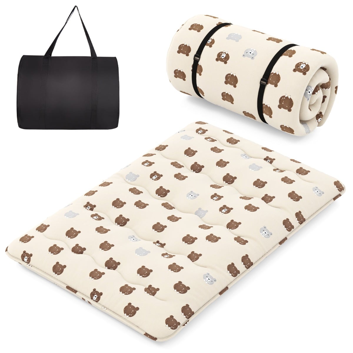 Pestava katte ja transpordikotiga jaapani stiilis futon-madrats ja tatami-matt, karu-pruun (140 x 200 cm)