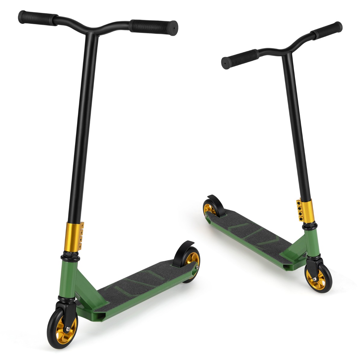 360° pööratava juhtraua, tugevate PU-rataste ja alumiiniumist tallalauaga trikitõukeratas (Stunt Scooter), roheline