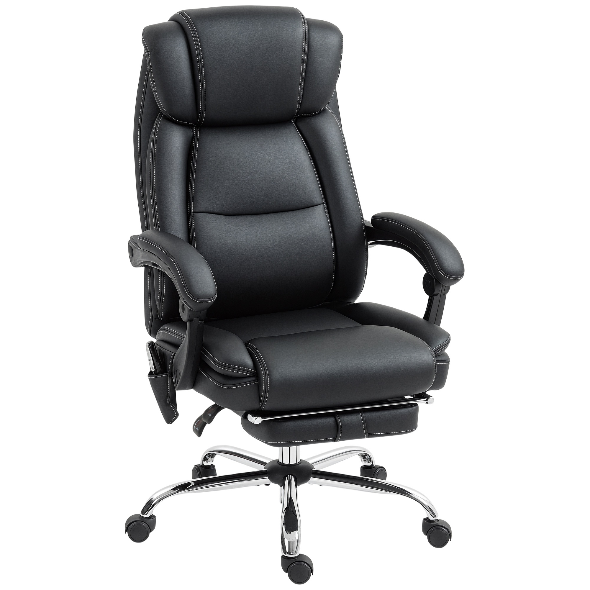 Ergonoomiline kontoritool massaažifunktsiooniga, lauatool jalatoega, must kunstnahk