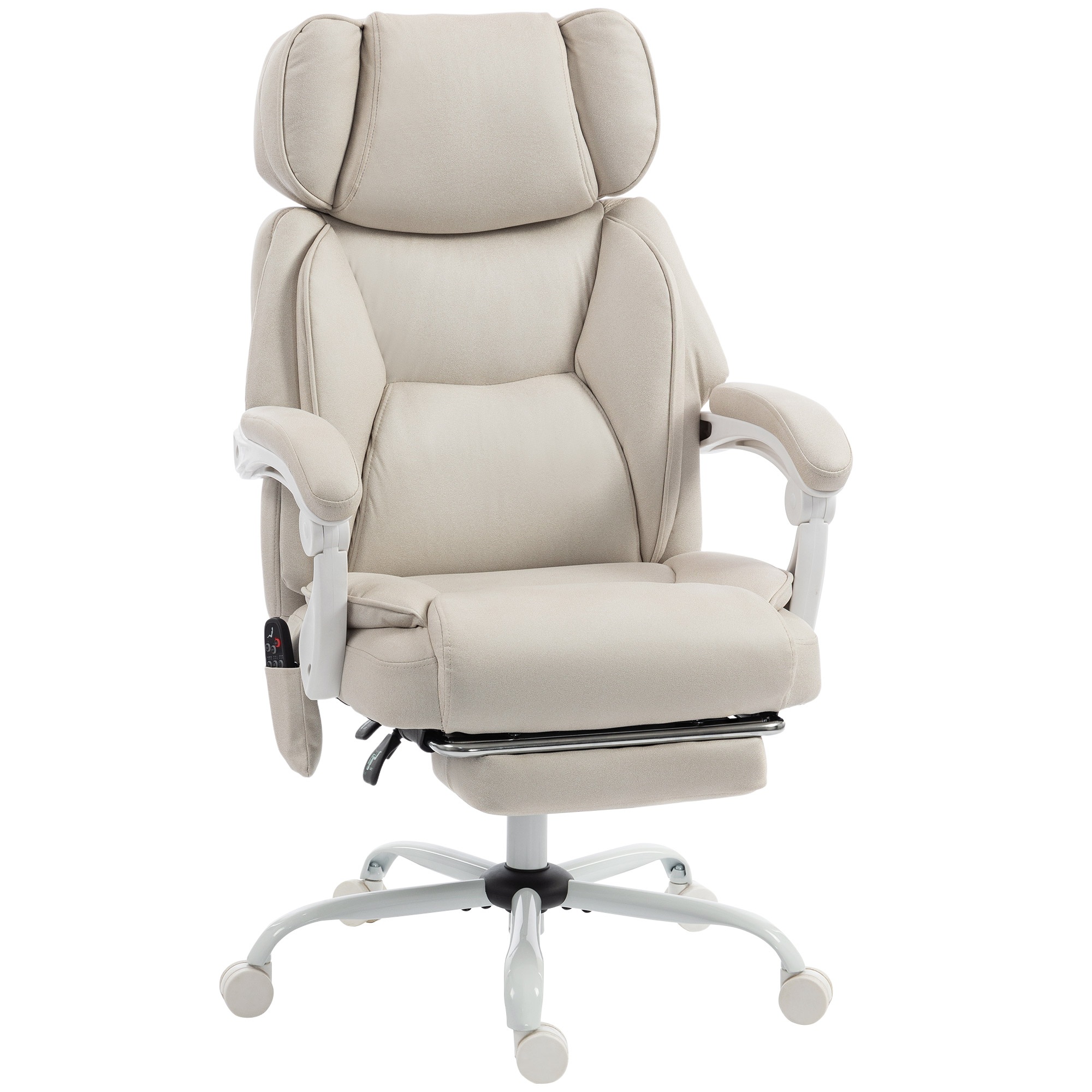 Kõrge seljatoega kontoritool vibratsioonimassaaži ja soojendusega, ergonoomiline, kallutatav, jalatoega, kreemvalge