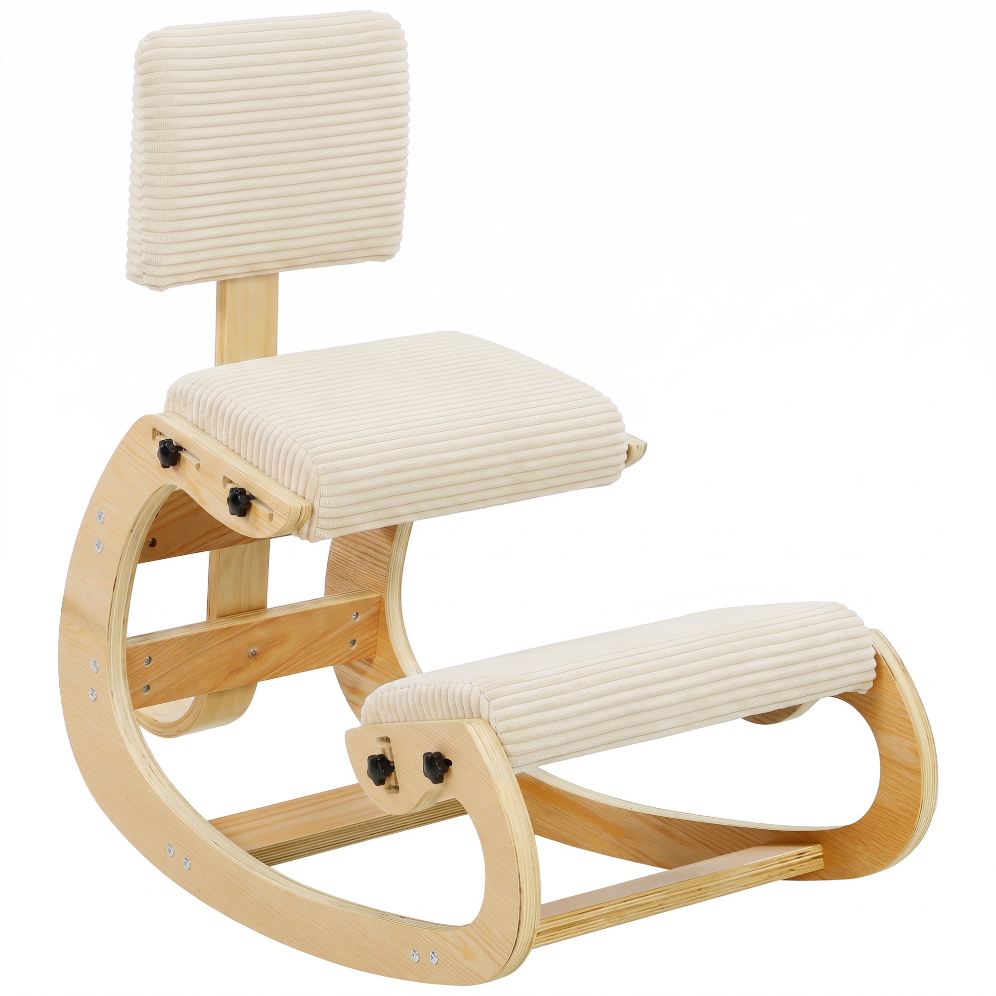 Ergonoomiline põlvitustool, seljatoega põlvitaba, velvetist välimus, kontoritool koju, kontorisse, meditatsiooniks, kreemvalge