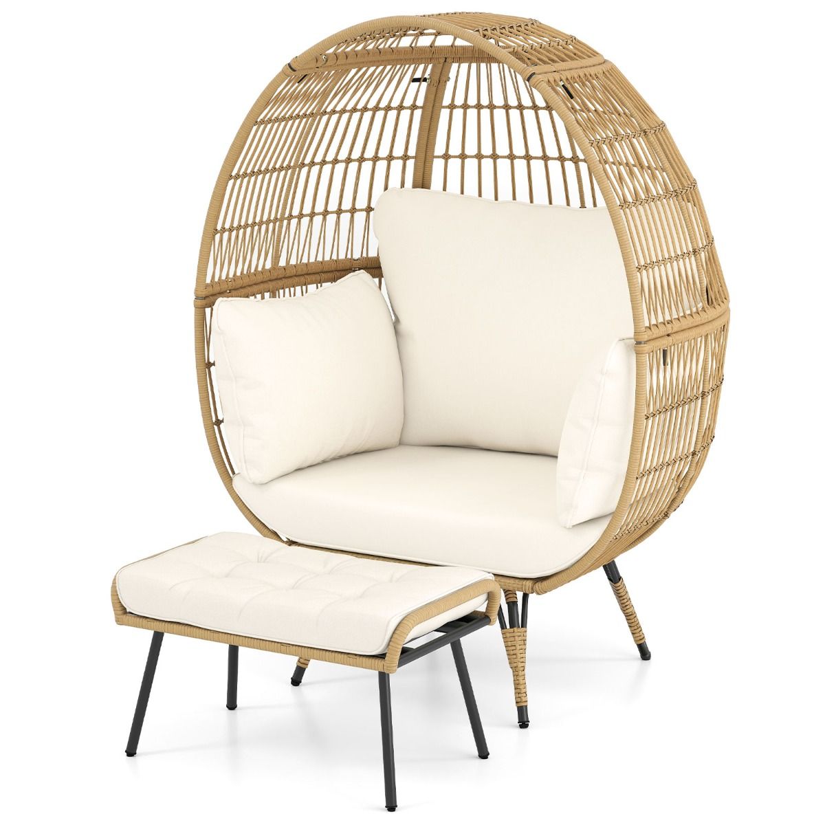 Rotangist korvtool koos tumbaga ülisuur aiatool koos padjaga xxl rotangist tool valge