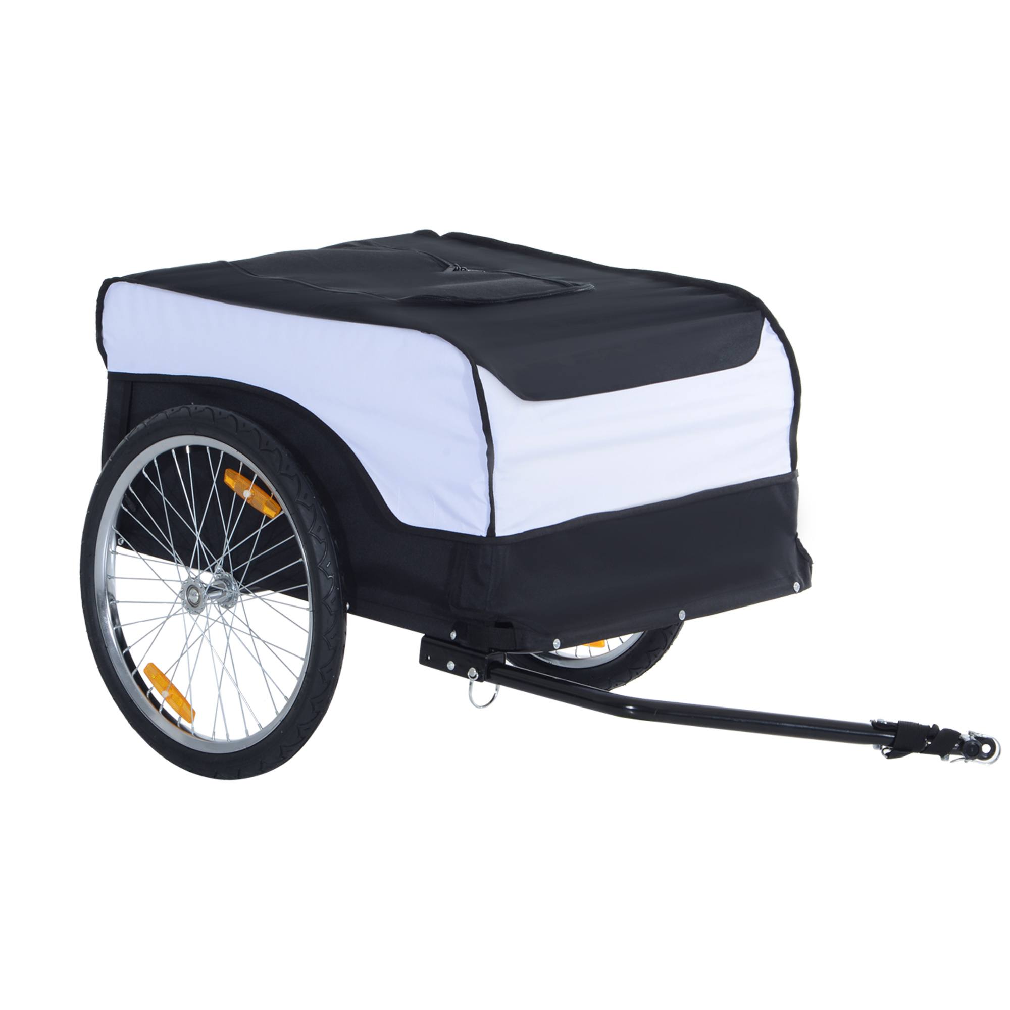 Jalgrattahaagis, kaubahaagis, maksimaalne kandevõime 40 kg, transpordihaagis, käsikäru, jalgratta kaubahaagis, valge ja must, teras, Oxford, 140 x 77 x 65 cm