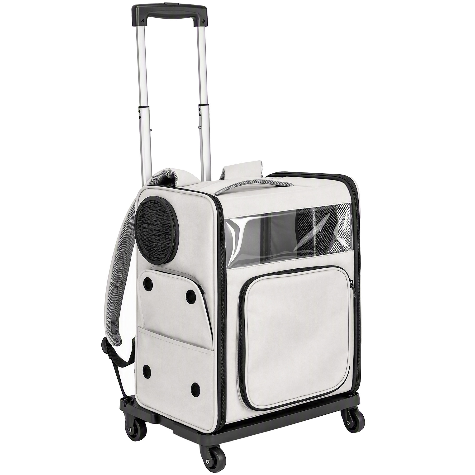 Lemmiklooma kandekott ratastega, kokkupandav transpordikast koertele ja kassidele kuni 5 kg, hingav käru, hall