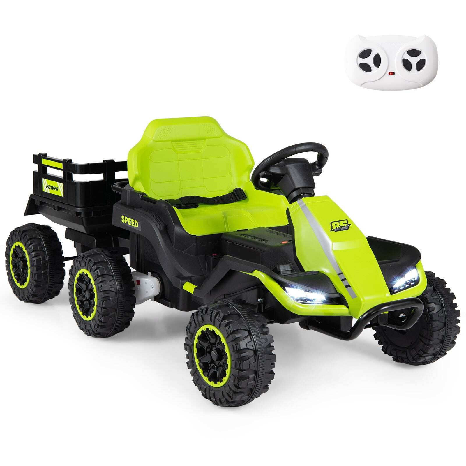 24 V elektritraktor lastele alates 3. eluaastast, lastetraktor 2,4 GHz kaugjuhtimispuldiga, roheline