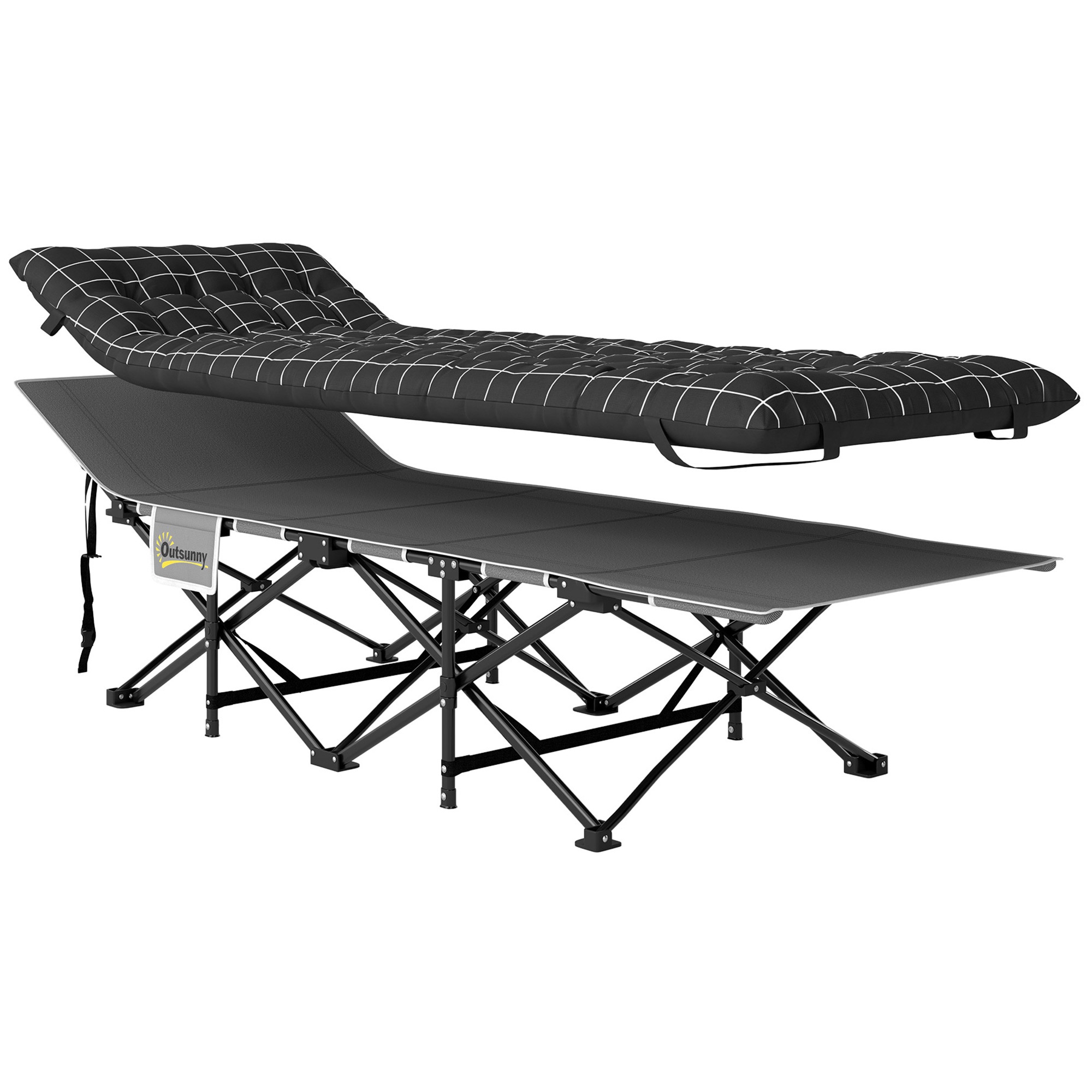 Kokkupandav matkavoodi, matkavoodi madratsiga, ergonoomiline, metallraam, must