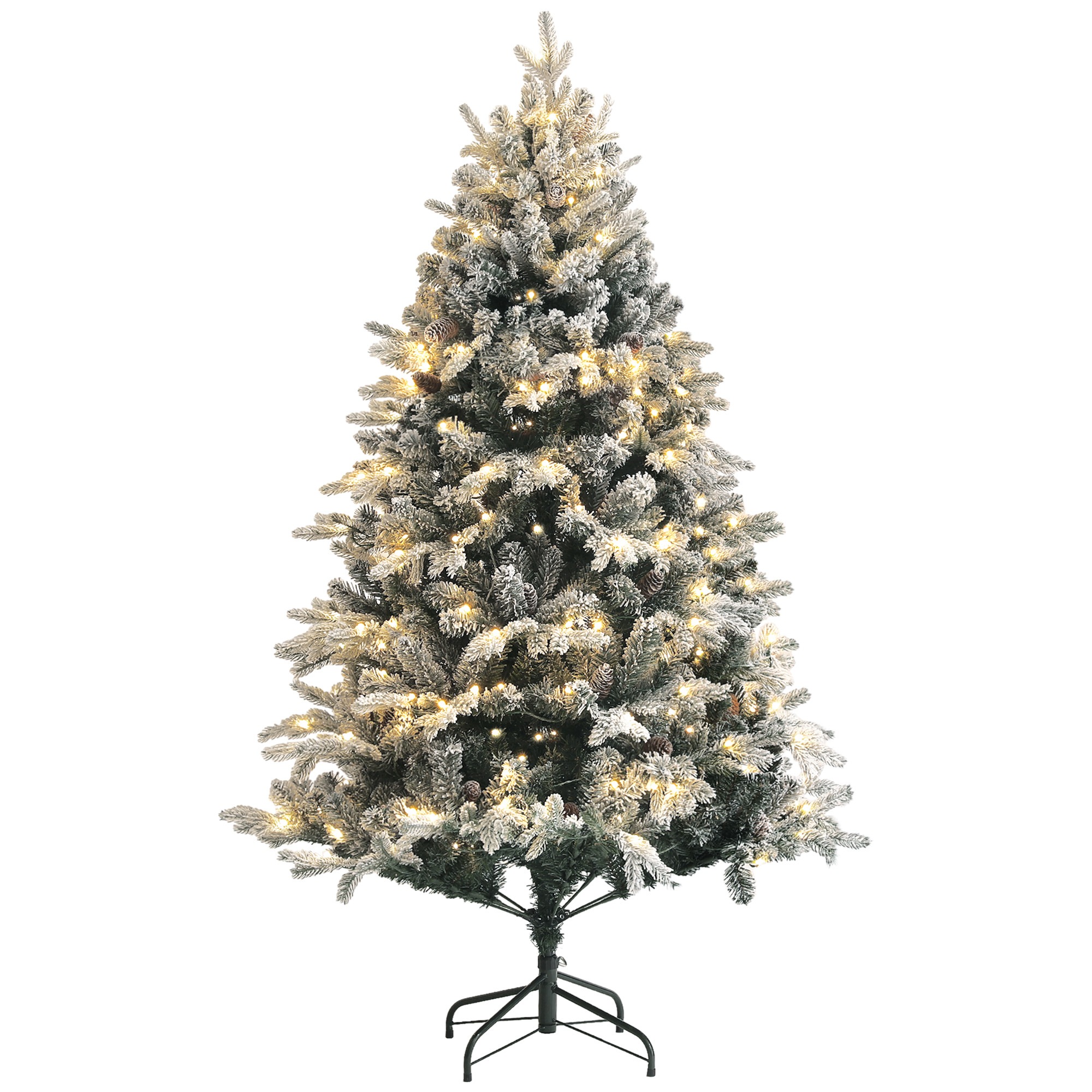 Kunstlik jõulupuu, 180 cm, LED-tuled, lumega kaetud, leegiaeglustav, metallist