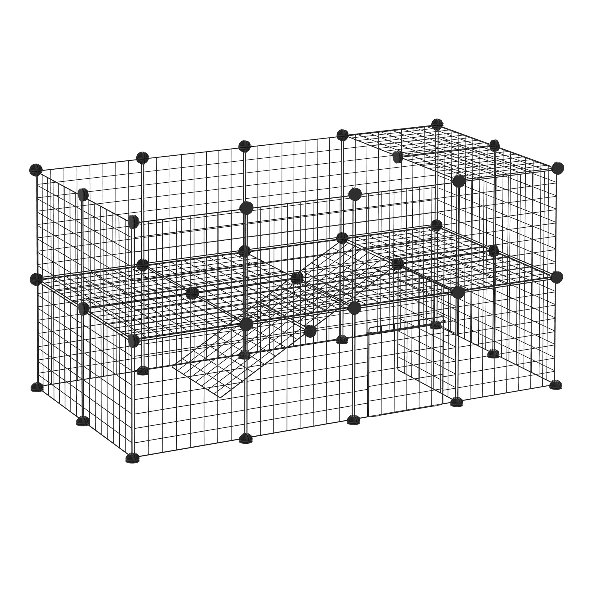 Väliaedik, jooksuala, mänguaedik 36 paneeliga, väikeloomade aedik, merisigadele, sise- ja välistingimustes kasutatav aedik, metallvõrk, 146 x 73 x 73 cm, must