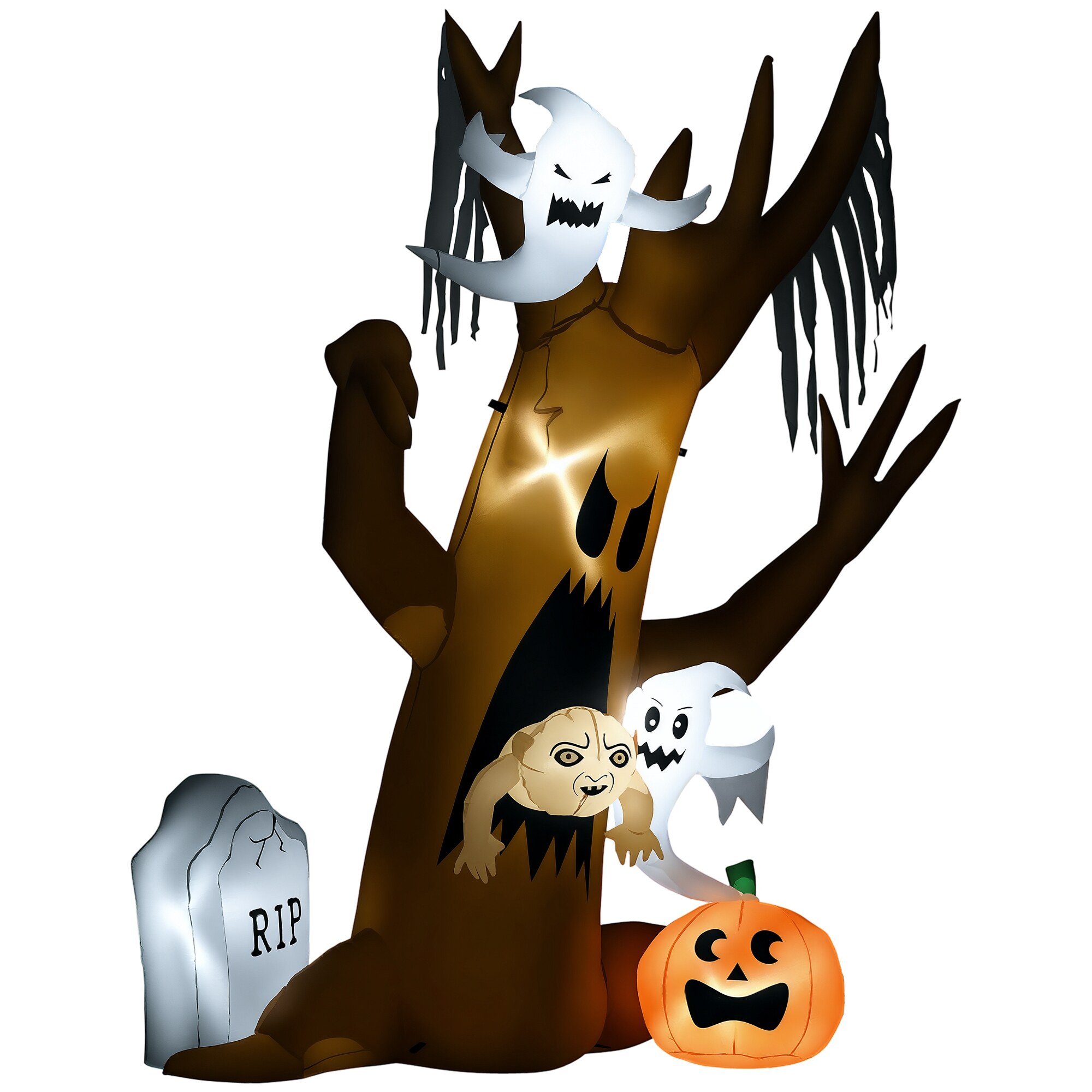 Halloweeni kaunistus, 2,40 m kõrgune kummituspuu, isetäituv, LED-valgustus, õues kasutamiseks