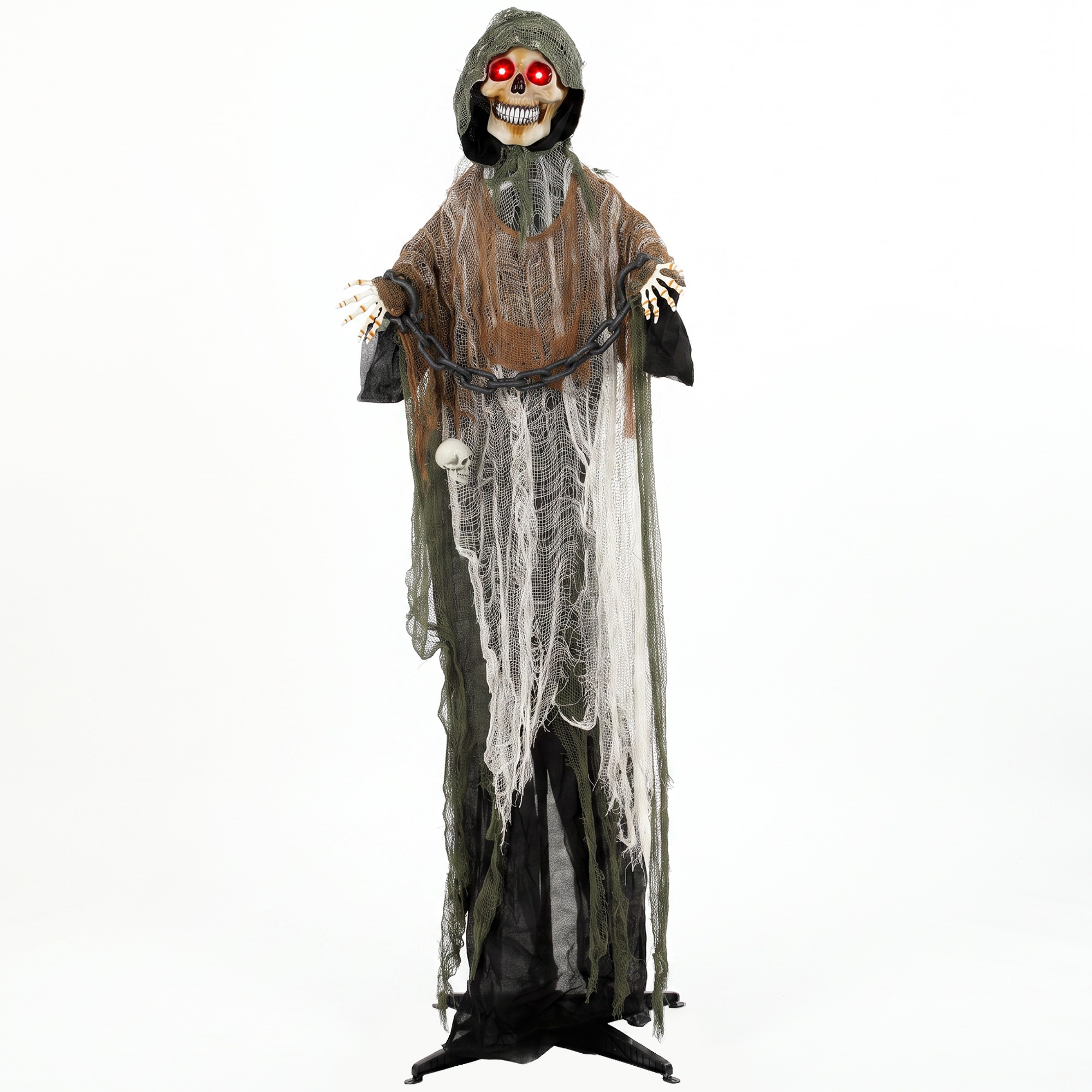 Animeeritud Grim Reaper, 170 cm, elusuuruses Halloweeni animatroonik liikuvate käte/pea, helendavate silmade ja õudse heliga