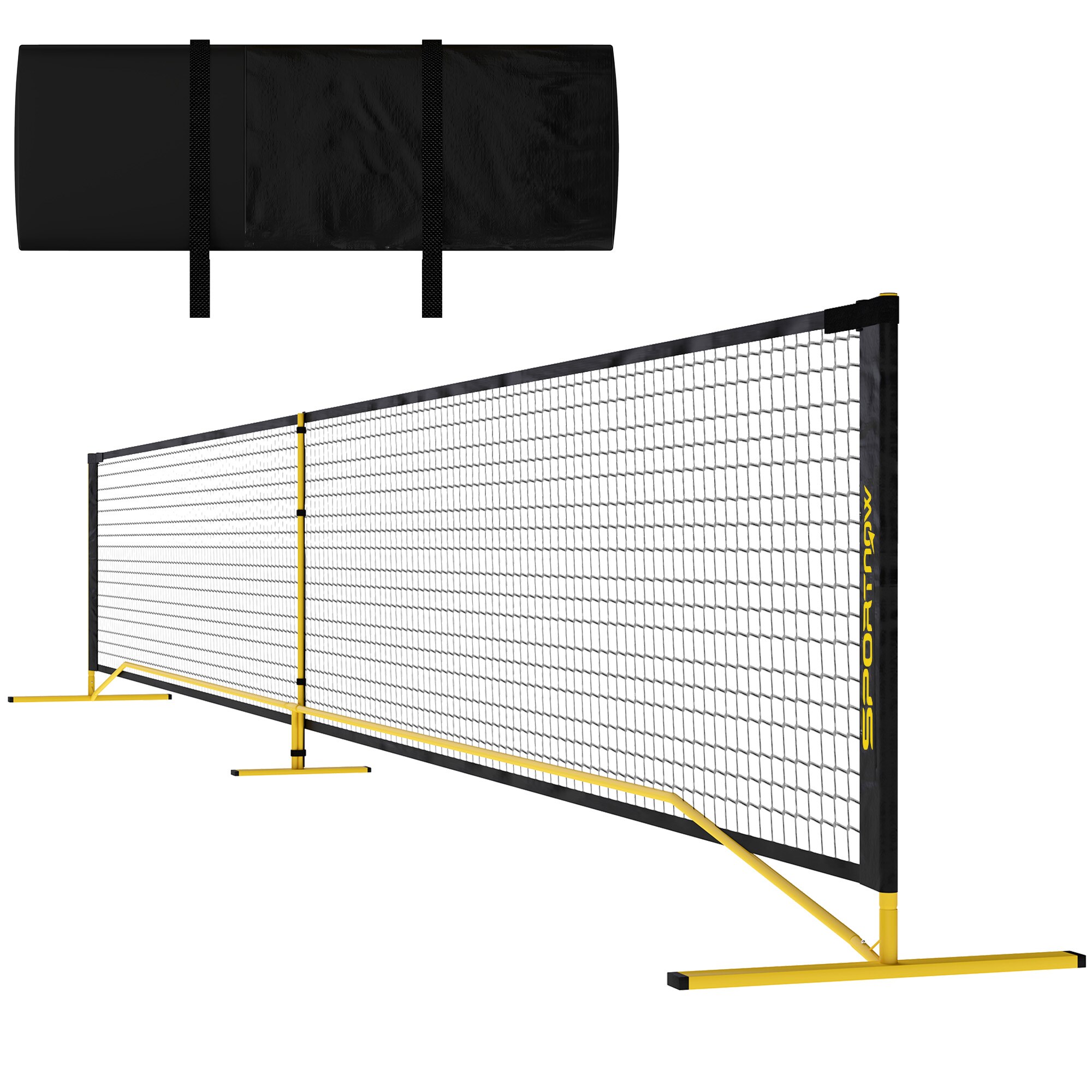 Pickleballi võrk, kaasaskantav, metallraamiga, riidest võrk, kandekotiga, kollane