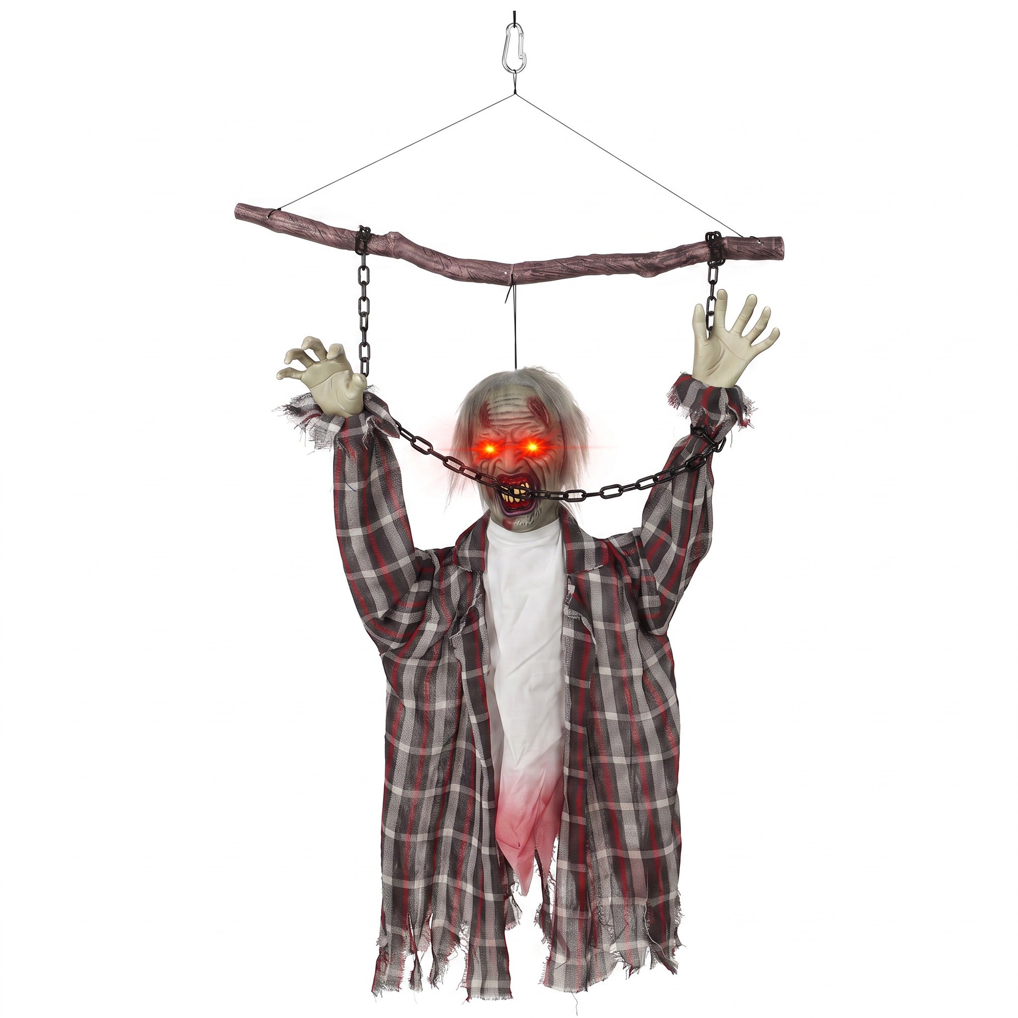 110 cm animeeritud rippuv halloweeni kaunistus, karjuv zombi, heli- ja puutetundlik aktiveerimine, punased LED-silmad