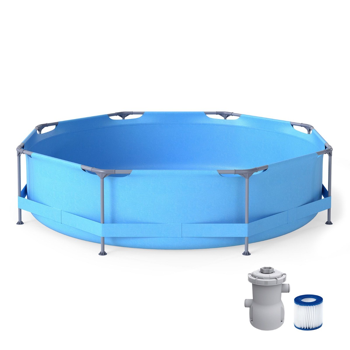 Tugeva välisraami ja filterpumbaga ümmargune maapealne karkassbassein õue (ø 3 6 m x 76 cm maht 6125L)