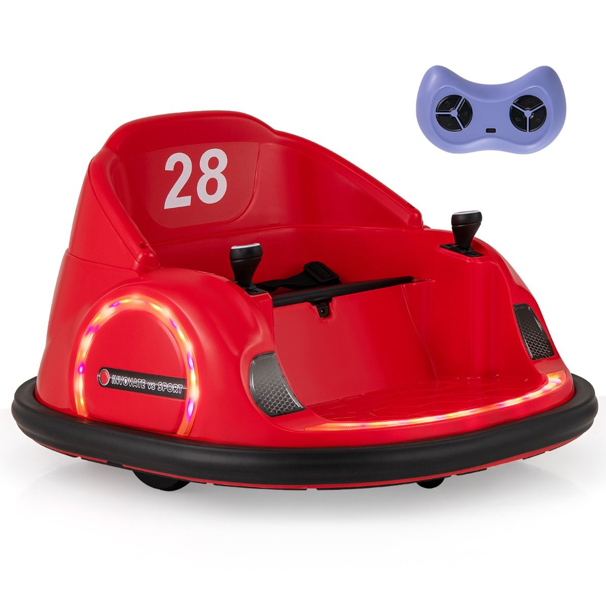 Lastele mõeldud elektriline põrkeauto vilkuvate led-tuledega punane