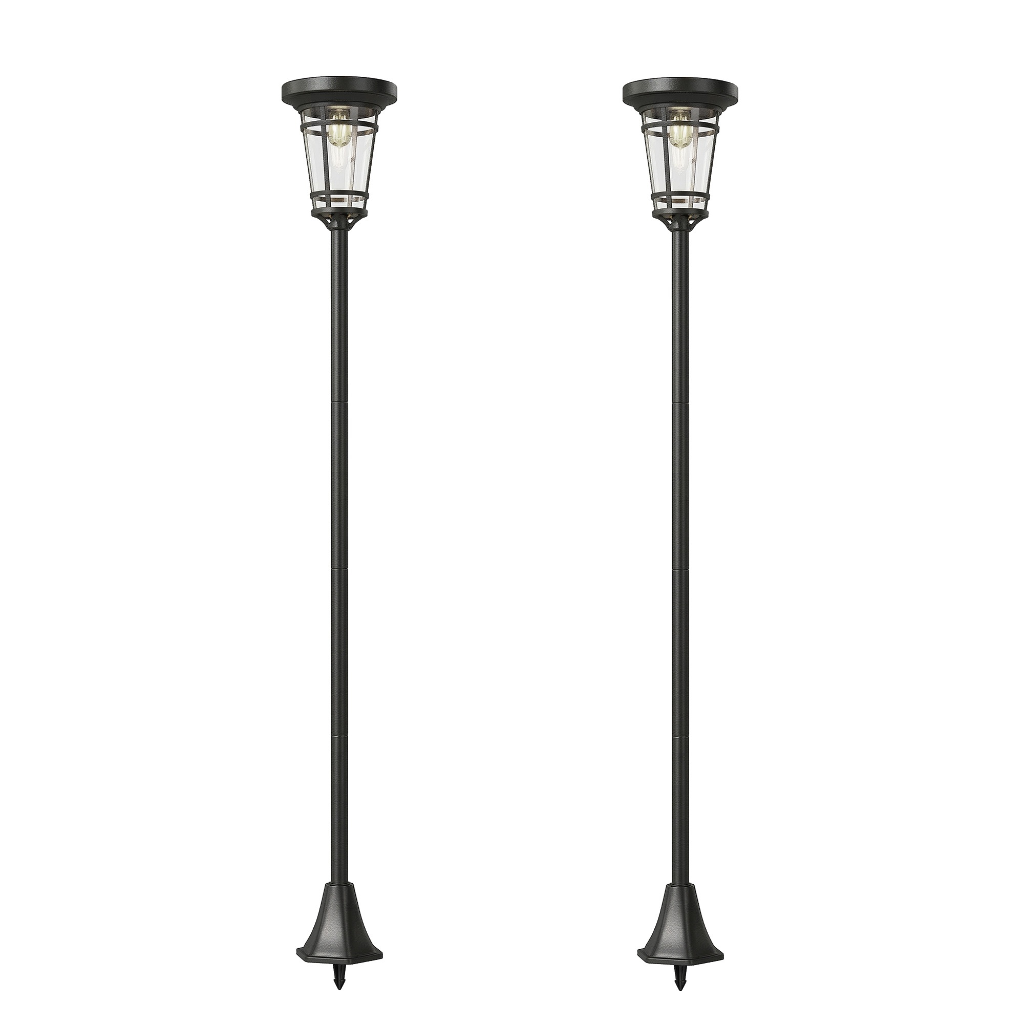 Päikesepatareiga põrandalampide komplekt, 2-osaline, 180 cm kõrguse reguleerimise ja 2 heledusrežiimiga, valgussensoriga lüliti, IP44