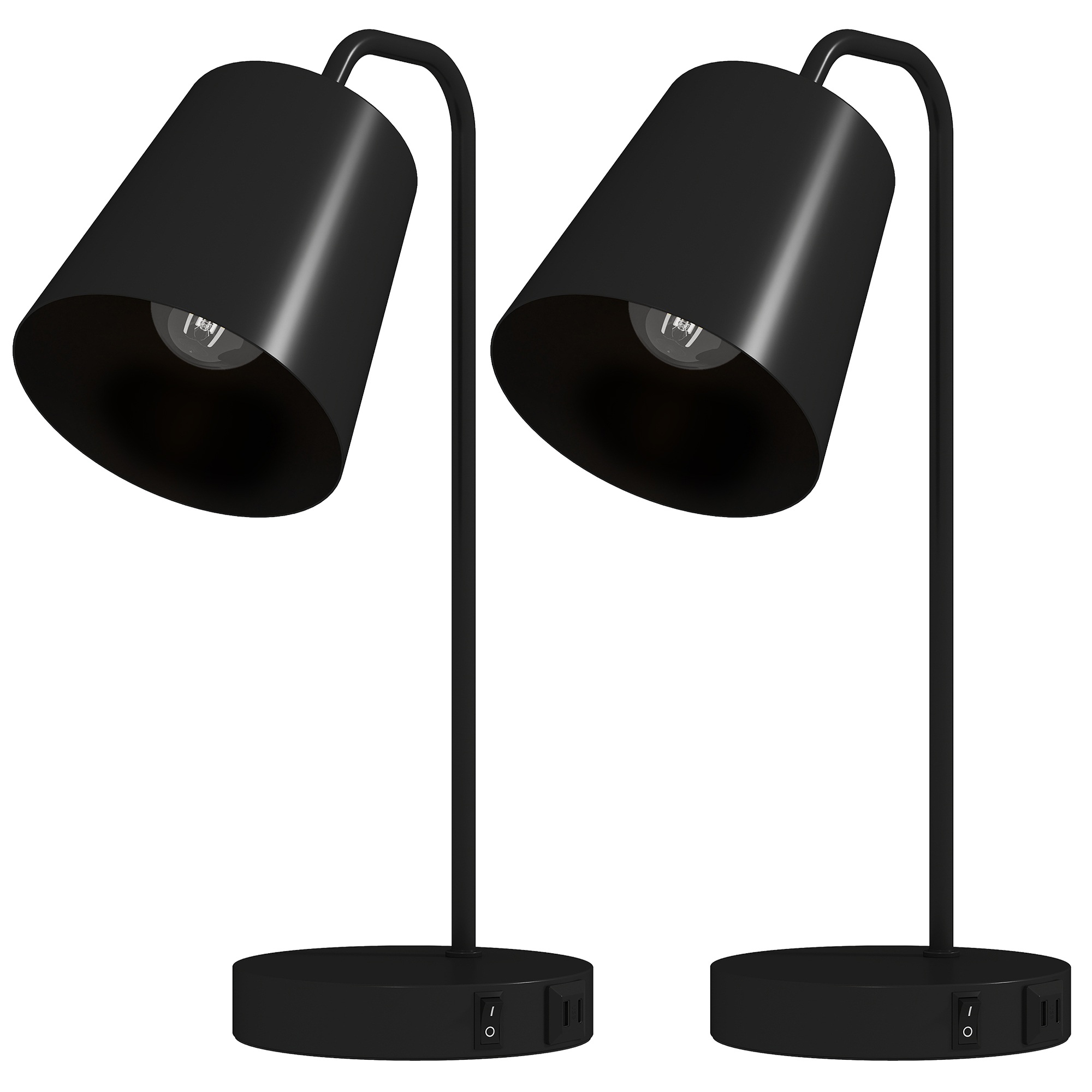 Laualampide komplekt, 2 osa, moodsad lambid USB-A ja USB-C portidega magamistuppa, elutuppa ja kontorisse, must