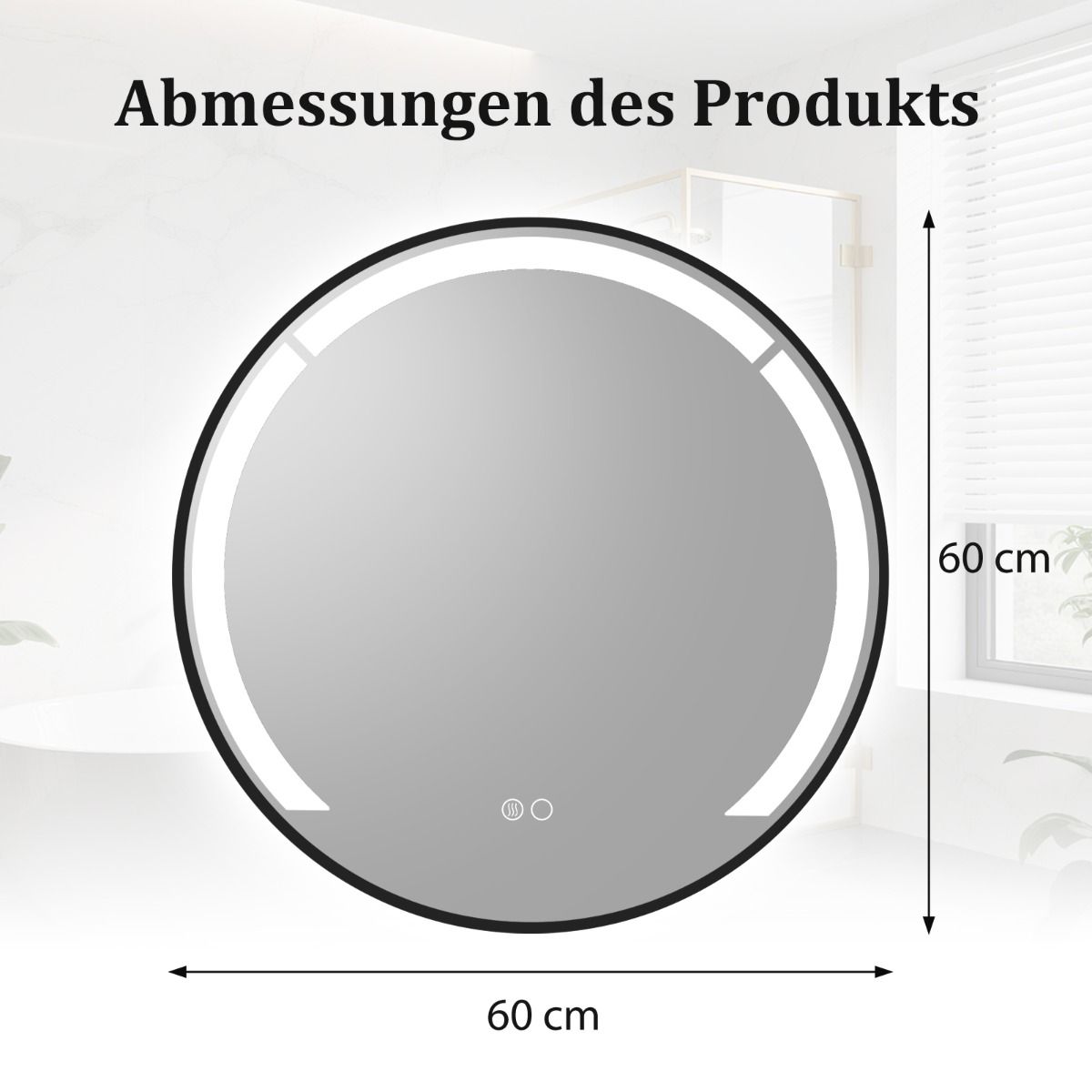 Alumiiniumraami ja integreeritud LED-valgustusega ümmargune vannitubapeegel ning kaasaegne kosmeetikapeegel (ø 60 cm), must