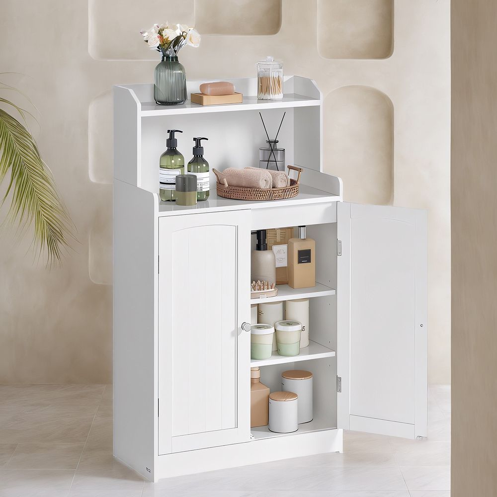 Vannitoakapp, vannitoakapp 2 uksega, 2 reguleeritavat riiulit, 30 x 60 x 100 cm, kapp söögituppa, kööki, elutuppa, pilvevalge BBC770W01