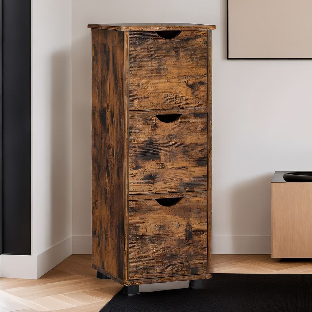 Kitsas vannitoakapp, vannitoakapp 3 sahtliga, kummut, hoiukapp, abikapp, 30 x 30 x 80 cm, vannituba, elutuba, magamistuba, köök, vintagepruun BBK150X01