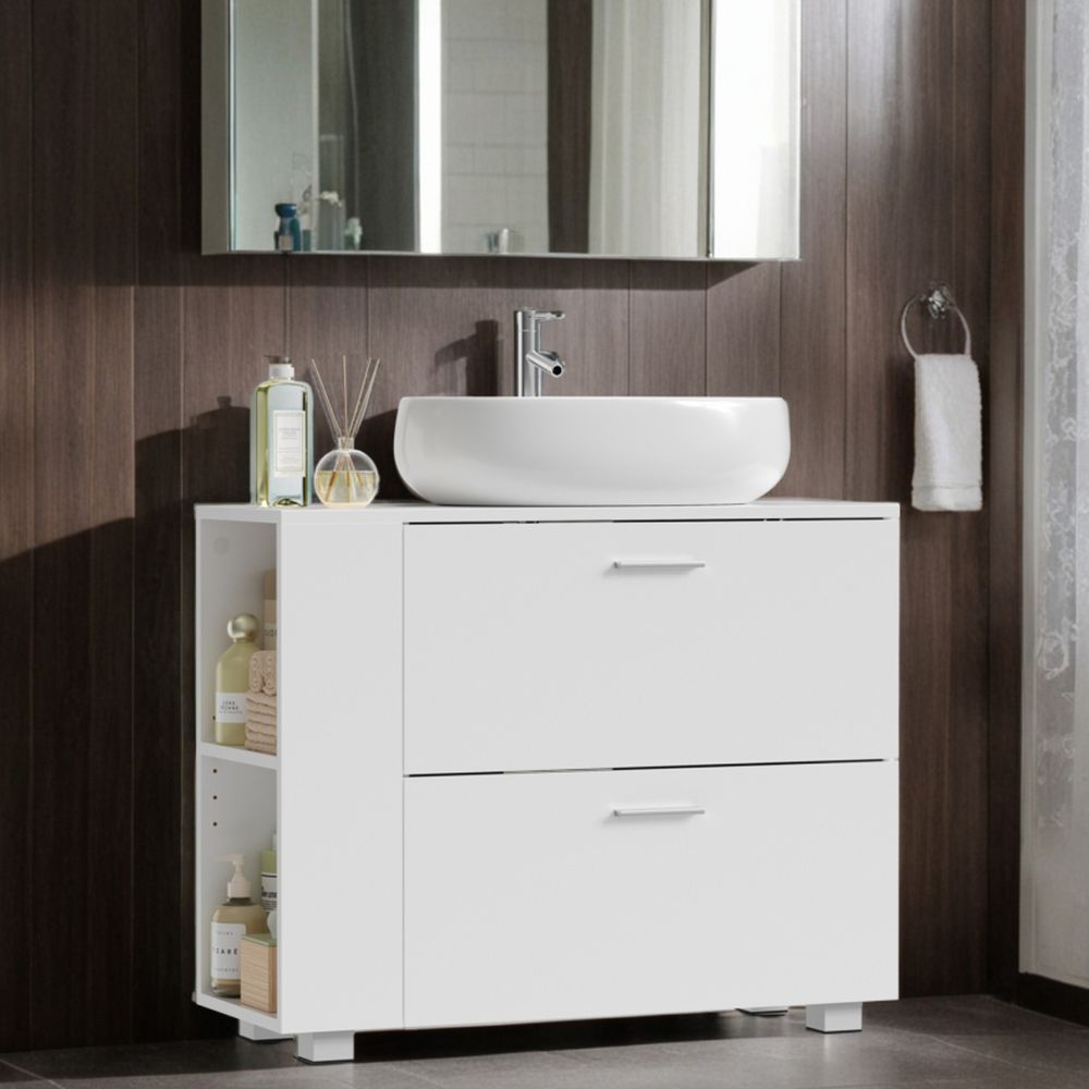 Valamu aluskapp, avatud riiulid ühel küljel, vahetatav paremal või vasakul, vannitoakapp, suur avaus sifoonide jaoks, 30 x 80 x 64 cm