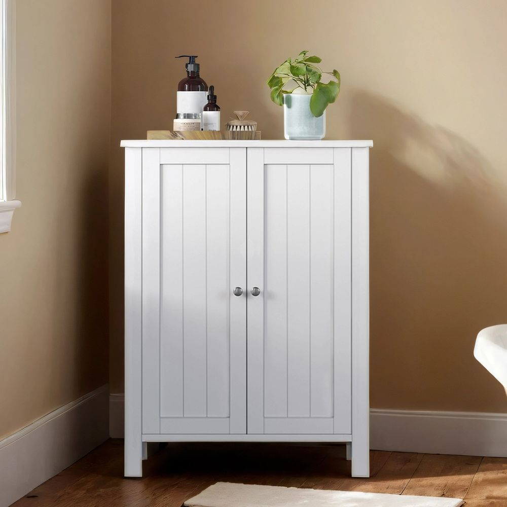 Vannitoakapp, vannitoakapp, jalanõudekapp, kahekordse uksega riiul, 2 reguleeritavat riiulit, 60 x 80 x 30 cm (L x K x S), valge BCB60W