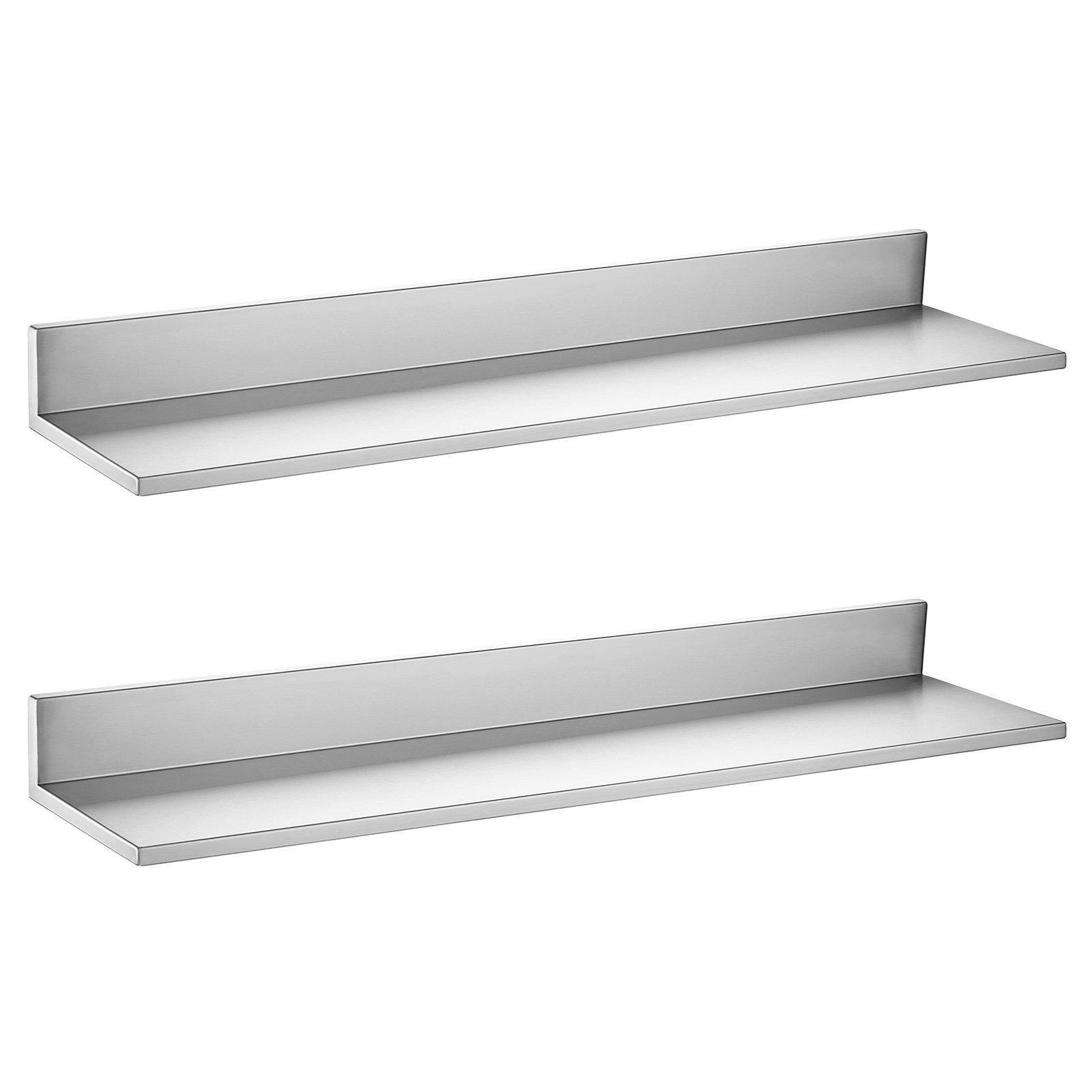 Tugevad L-kujulised roostevabast terasest seinariiulid, 2 tk, 218 × 914 mm, kandevõime 30 kg, kergesti puhastatavad, restorani, kodukööki ja garaaži
