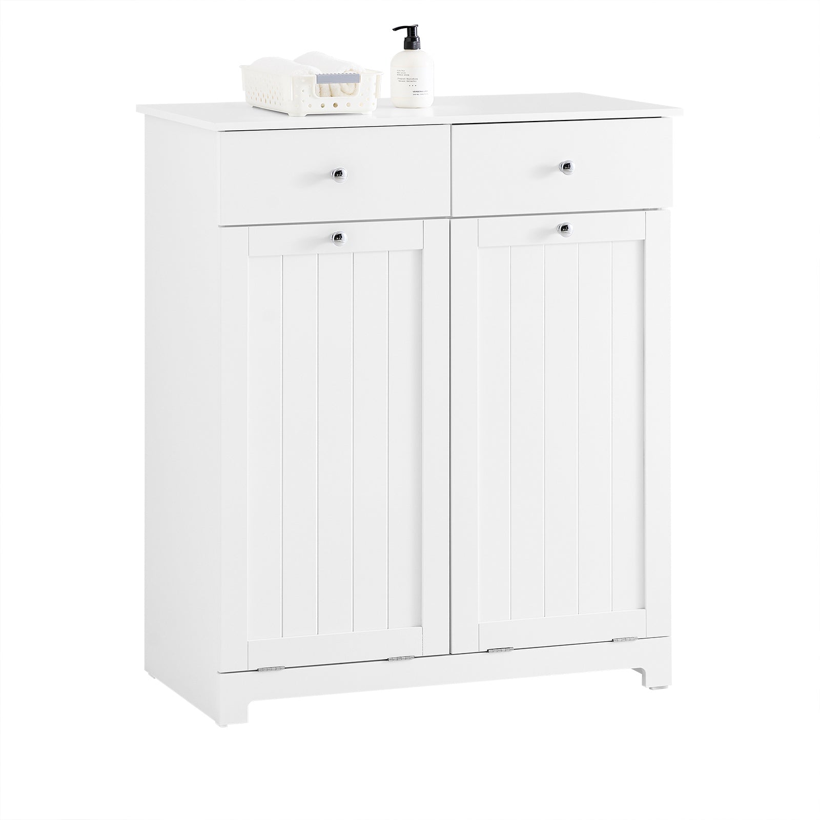 Vannitoakapp pesukorviga - vannitoa hoiukapp 2 sahtliga ja suure mahutavusega pesukottidega, tugev puidust pesukapp, valge, 78 x 38 x 90 cm