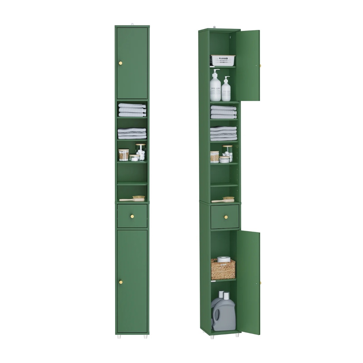 Vannitoakapp / kõrge hoiukapp sahtlitega, tumeroheline