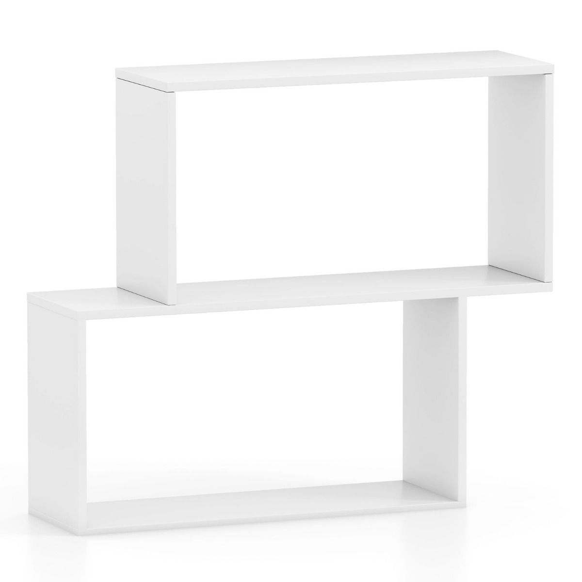 3-korruseline geomeetrilise kujuga eraldiseisev puidust raamaturiiul kahe kuubilise sektsiooniga - valge