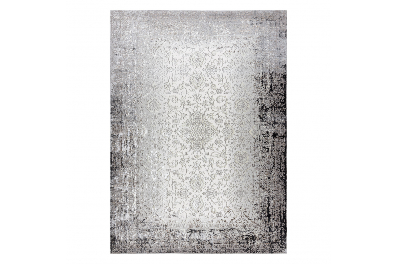 Hõngula ornamendi- ja raammustriga reljeefne vaip – kreemikas ja hall