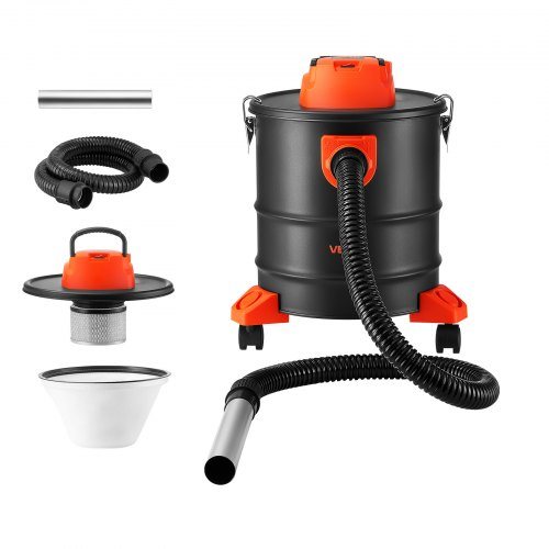 Ratastel teraskorpusega tuhaimur, 20 l, 1200 W, 2-astmeline filtreerimine ja 1,2 m voolik, kaminatele, pellet- ja puuahjudele, lõkkeasemetele ja grillidele, must ja oranž
