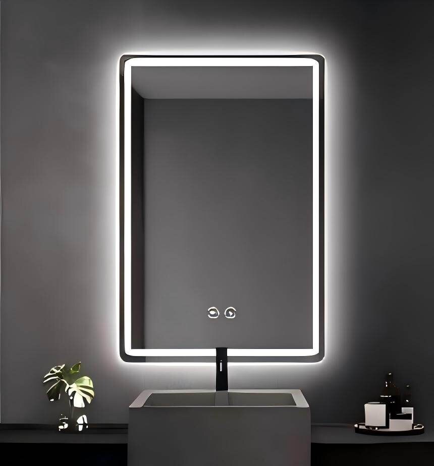 Valgustatud vannitoapeegel, LED-peegel 3 valgusvärvi ja udu eemaldamise funktsiooniga, 70 x 50 cm, must