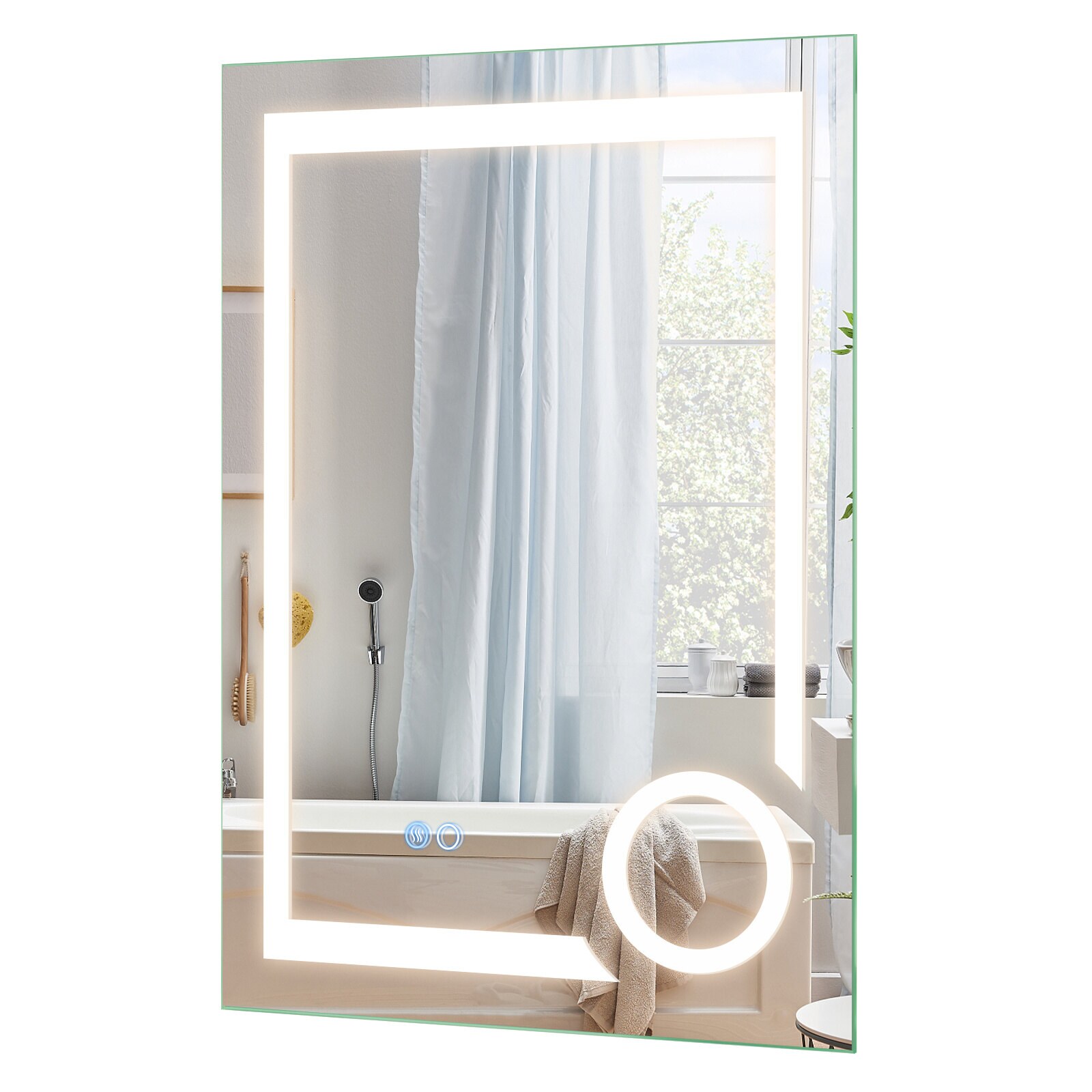 Vannitoa peegel valgustusega, uduvastane ja 3x suurendusega, 70 x 50 cm, hõbedane