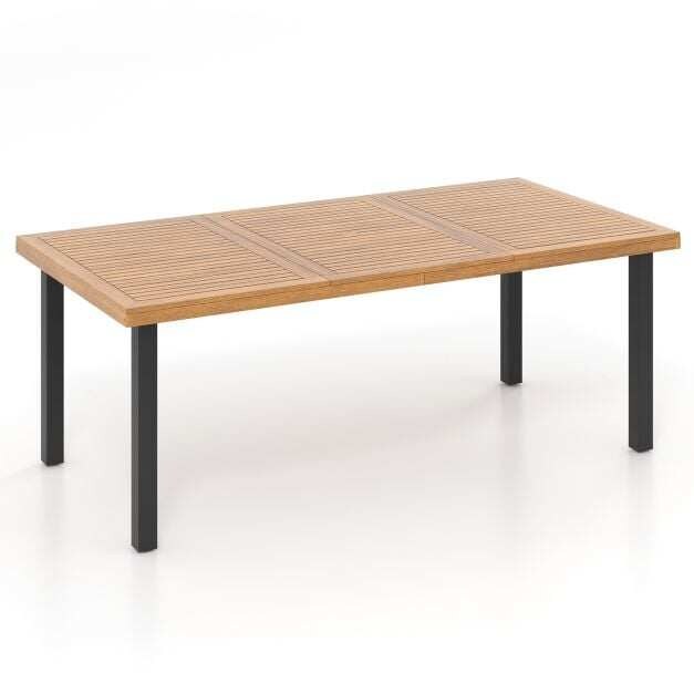200 x 100 cm suur terrassilaud akaatsiapuidust lauaplaadi ja vastupidavate metalljalgadega