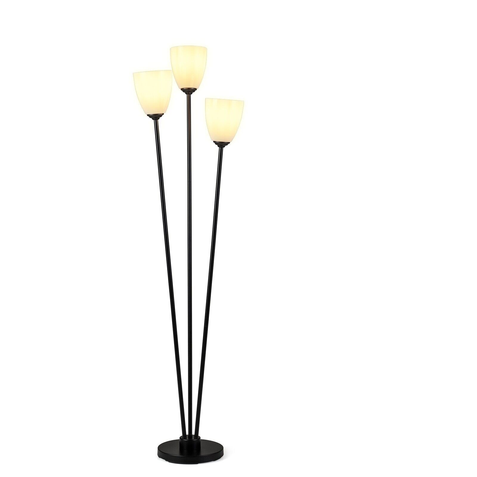 Põrandalamp 153 cm, põrandalamp 3 E27 pesaga, lugemislamp, 3 lambipirni ja lambivarjuga, must