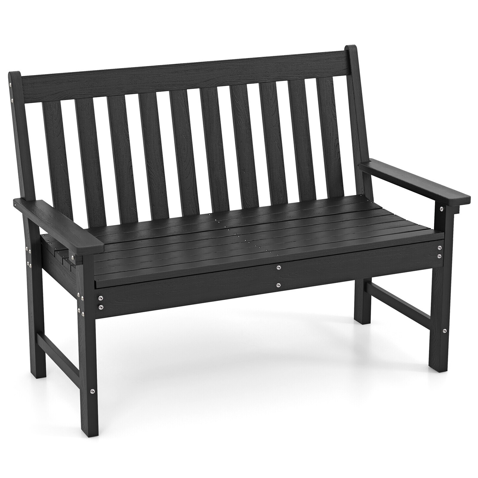 132 cm ilmastikukindel HDPE aiapink seljatoe ja käetugedega - must
