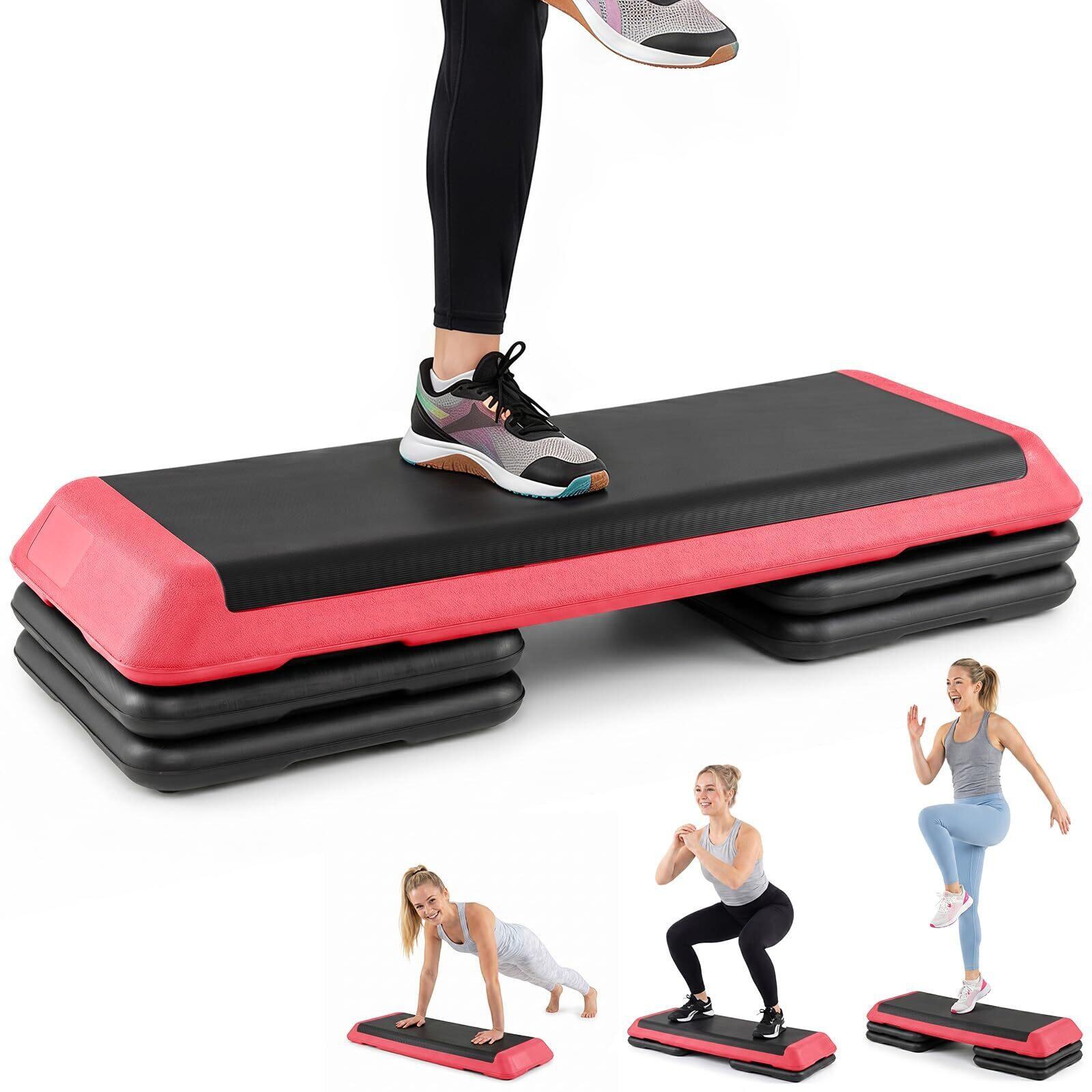 Aeroobne astmelaud, reguleeritava kõrgusega fitness-astmelaud 4 tugiplokiga, tekstuurne pind, punane