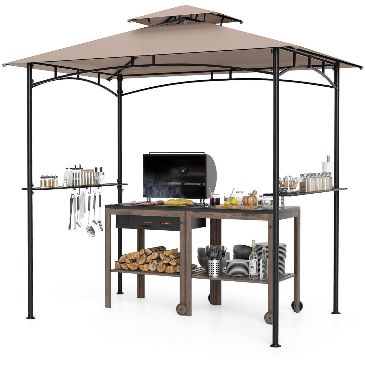 244 cm x 152 cm grillvarikatus 2 riiuli, 6 konksu ja metallraamiga - maalähedane pruun