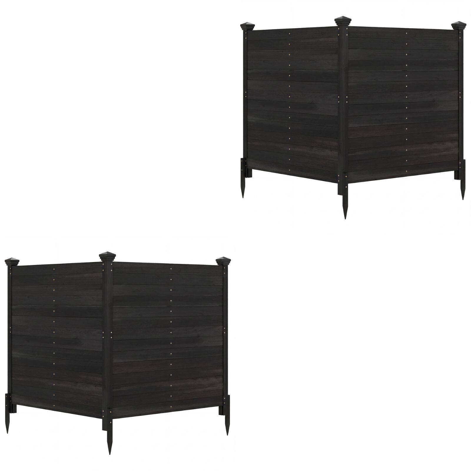 2 privaatsust tagava aiapaneeli komplekt, 119 x 119 cm, kuusepuust aiapiire, 3 postiga puidust välistingimustes kasutatav aed, must