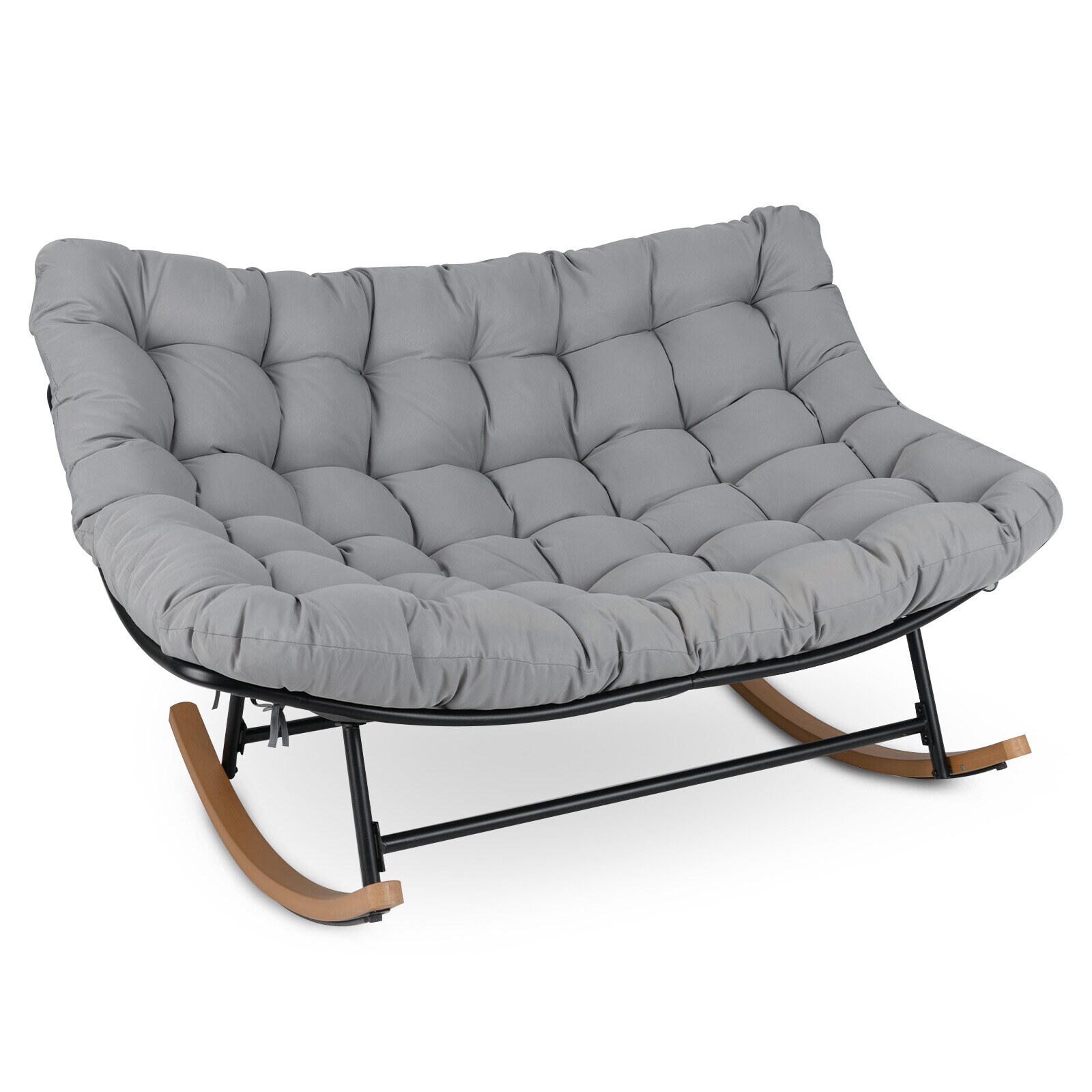 Papasan kahekohaline kiiktool kahele inimesele, suur metallist diivan (320 kg) paksu padjaga, hall munakujuline kiiktool