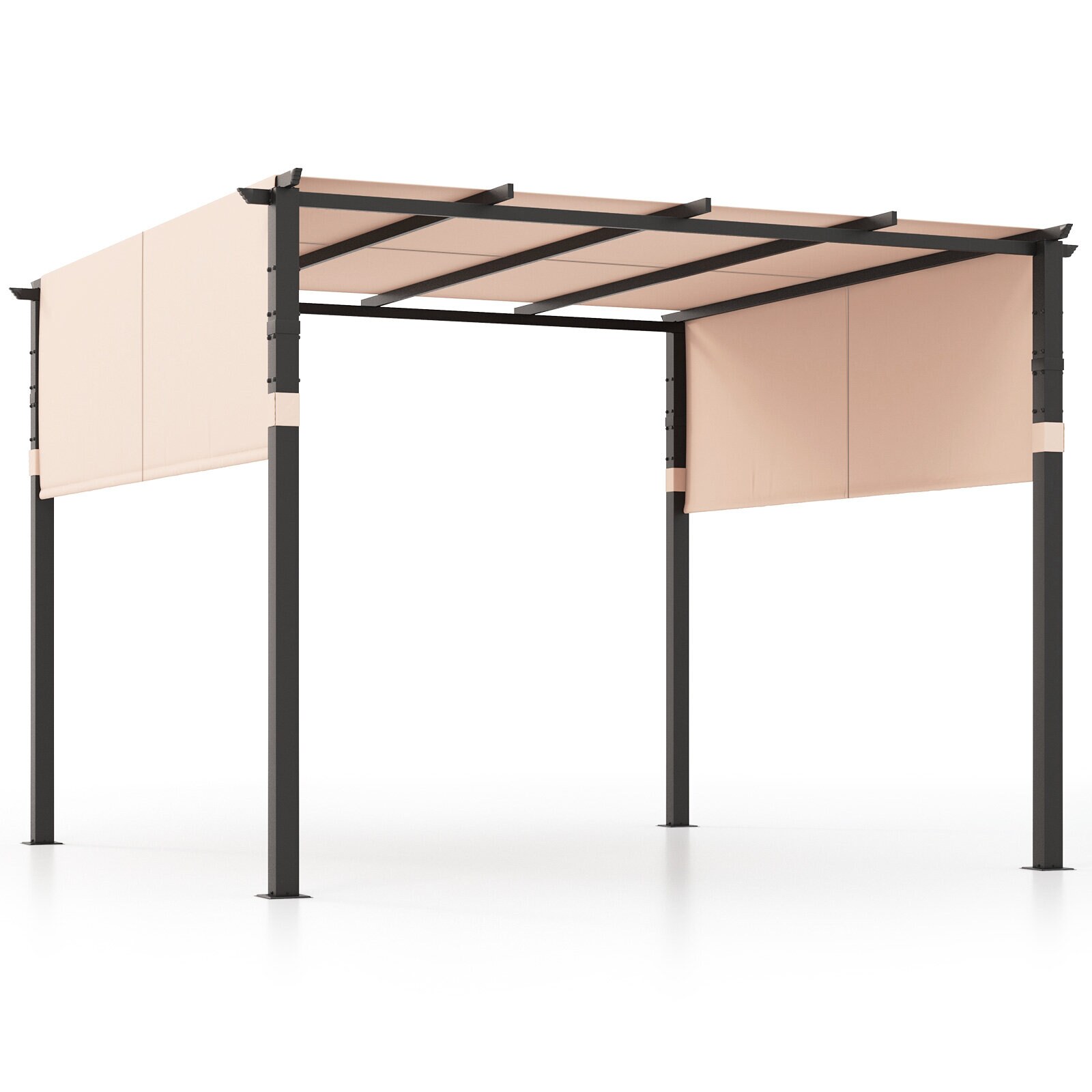 305 cm x 305 cm lameda ülaosaga pergola väljatõmmatava varikatusega aia, basseini ääres ja tagaaias - beež
