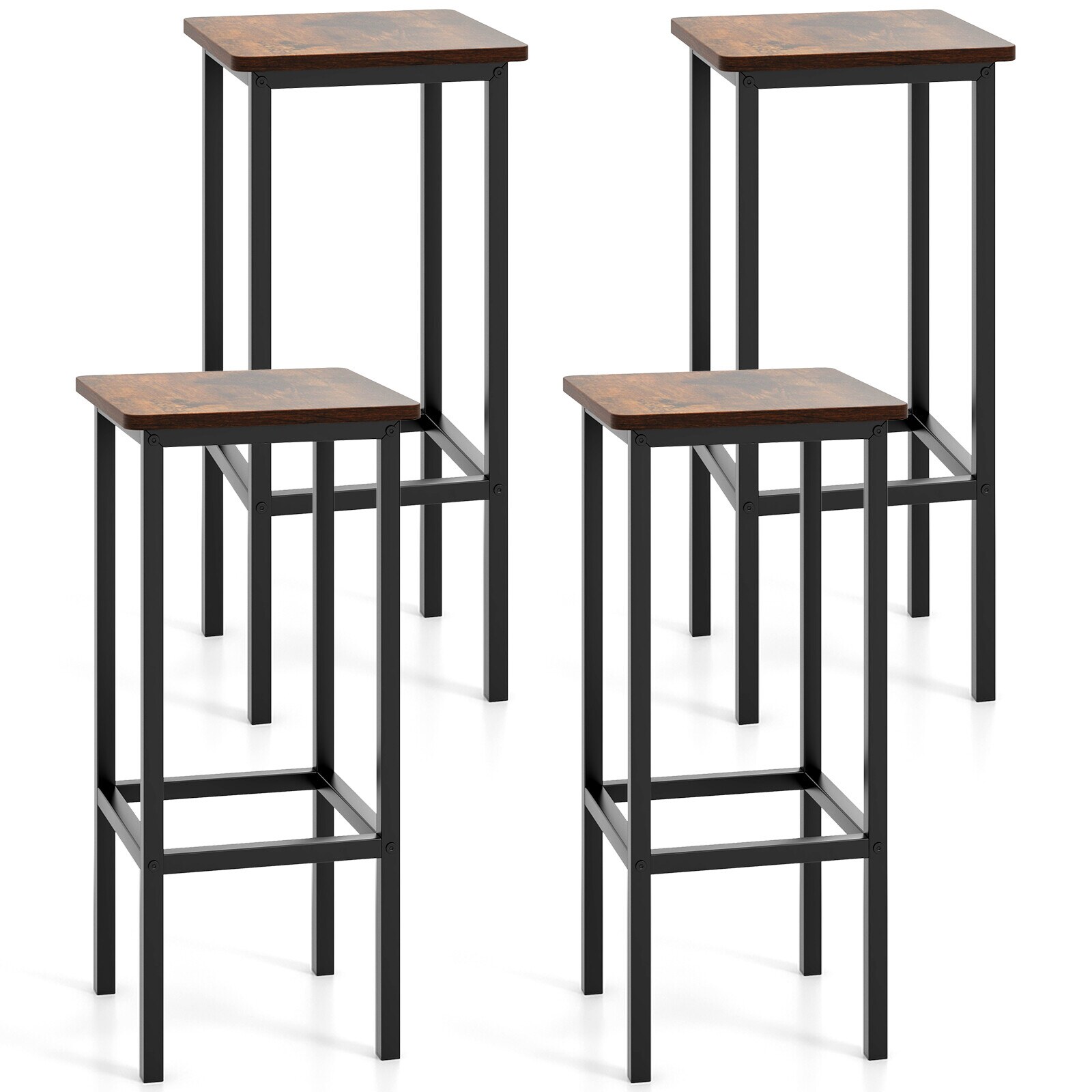 4 baaritooli komplekt, 66 cm baaritool metalljalgade ja jalatoega - maalähedane pruun