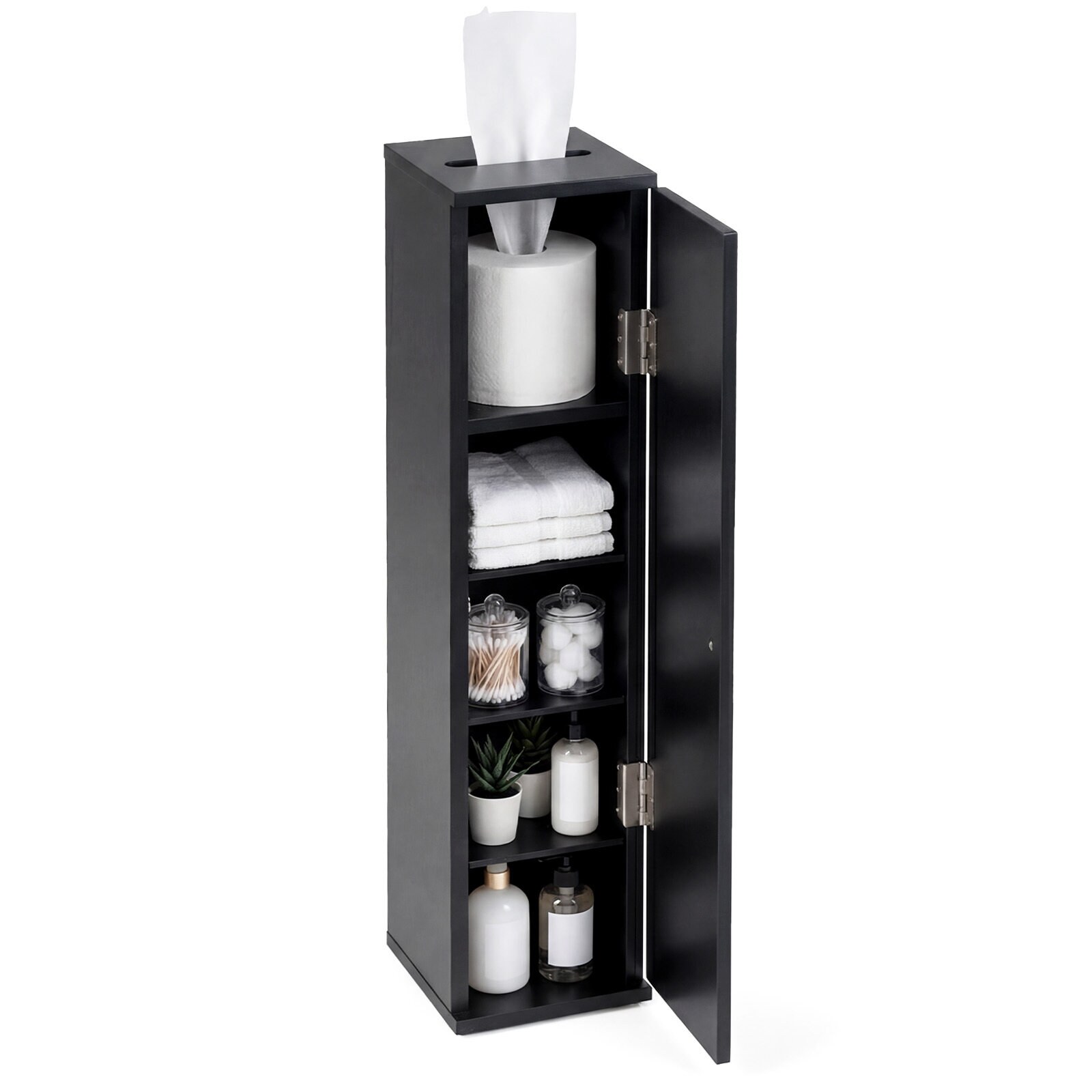 Kitsas vannitoakapp 3 eemaldatava riiuliga, 16 cm lai, must