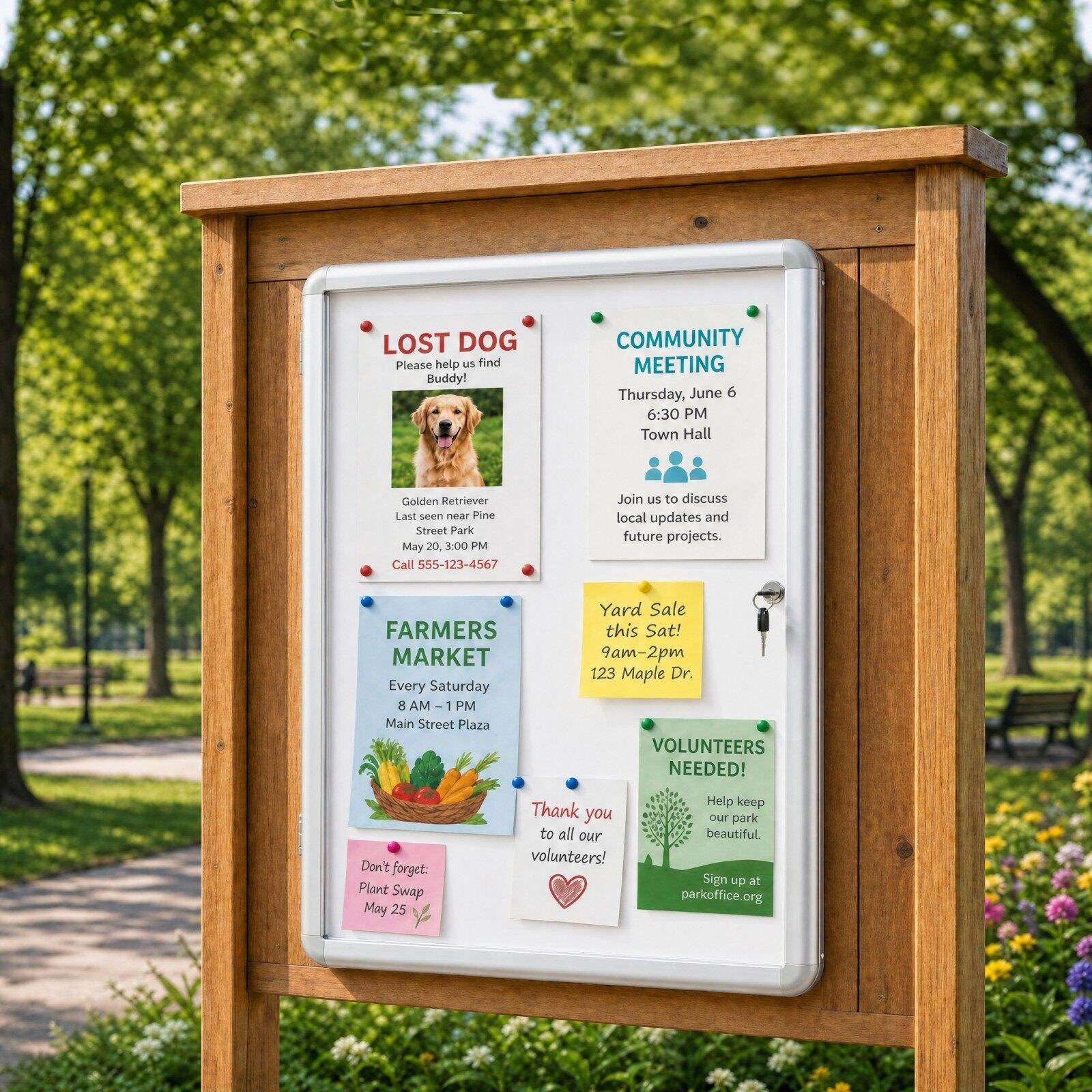 Lukustatav vitriinkapp/infokarp magnetilise ja kirjutatava tagapaneeliga, 90 x 65 cm, hõbedane